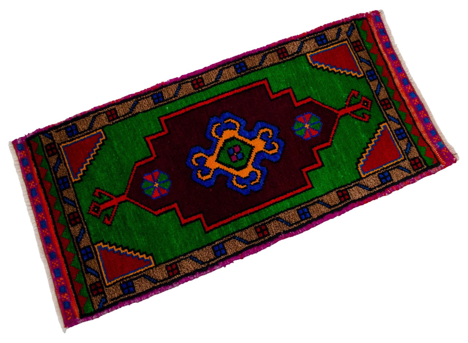Hand Made Oushak Rug. Colorful Mini Rug, Bath Mat, Kitchen Sink Decor 1'6" X 3'1" - 11