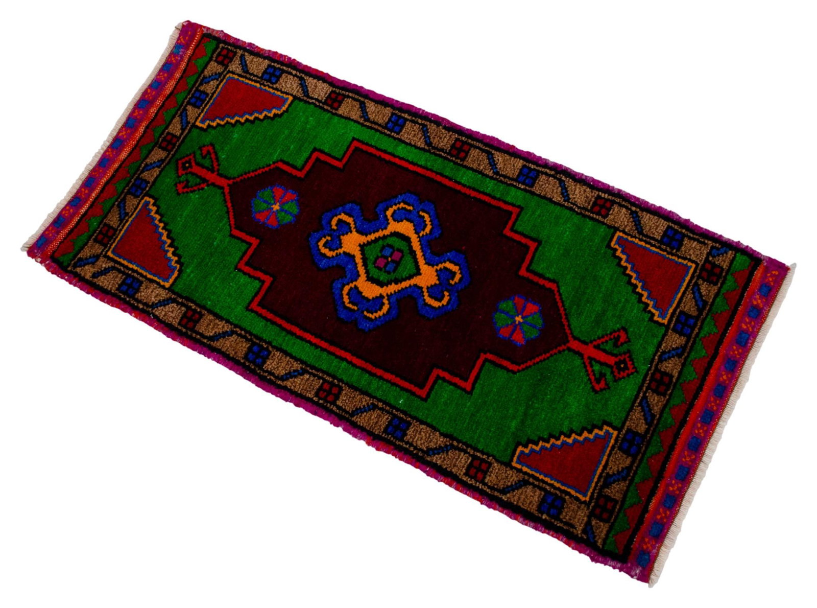 Hand Made Oushak Rug. Colorful Mini Rug, Bath Mat, Kitchen Sink Decor 1'6" X 3'1" - 12