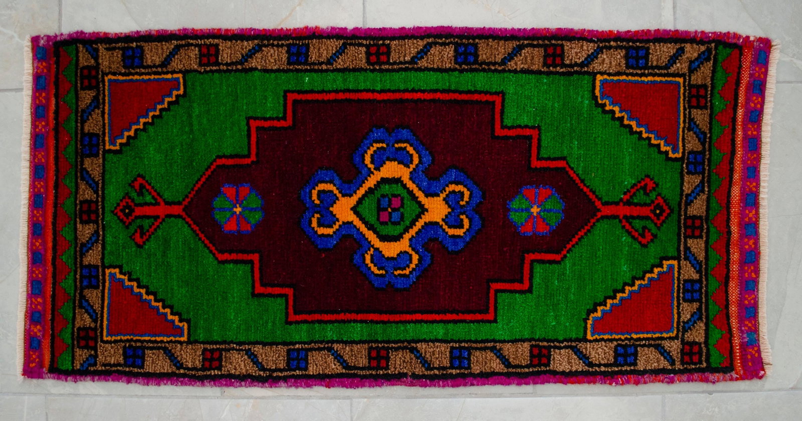 Hand Made Oushak Rug. Colorful Mini Rug, Bath Mat, Kitchen Sink Decor 1'6" X 3'1" - 13