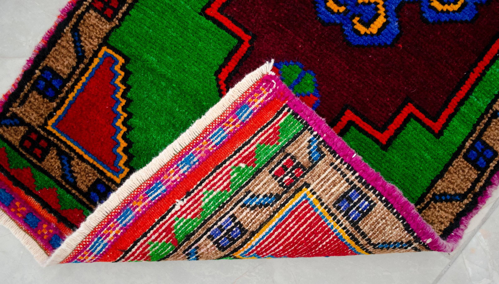 Hand Made Oushak Rug. Colorful Mini Rug, Bath Mat, Kitchen Sink Decor 1'6" X 3'1" - 14