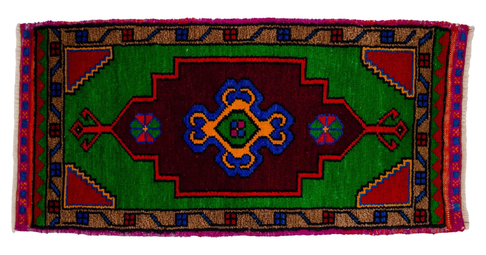 Hand Made Oushak Rug. Colorful Mini Rug, Bath Mat, Kitchen Sink Decor 1'6" X 3'1" - 8