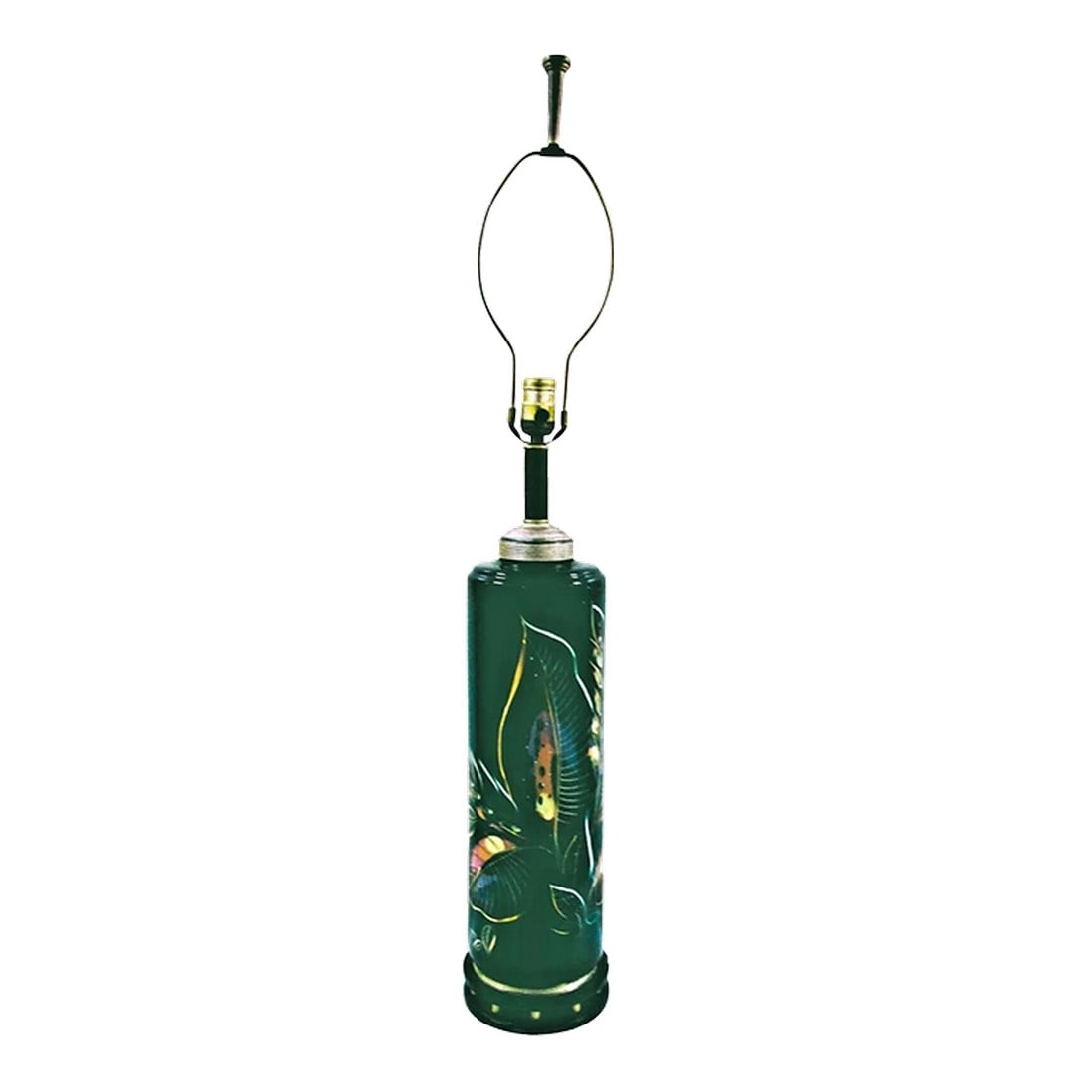 Vintage Sascha Brastoff Hand Painted Table Lamp Signed Green Gold Floral: Vintage Sascha Brastoff Hand Painted Lamp Signed Green Gold Floral Shade not included. Measures 6 3/4" diameter and 36 3/4" tall. Weighs 11 pounds, 11 ounces. Condition: Alterations: Original Conditio