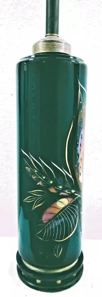 Vintage Sascha Brastoff Hand Painted Table Lamp Signed Green Gold Floral - 6