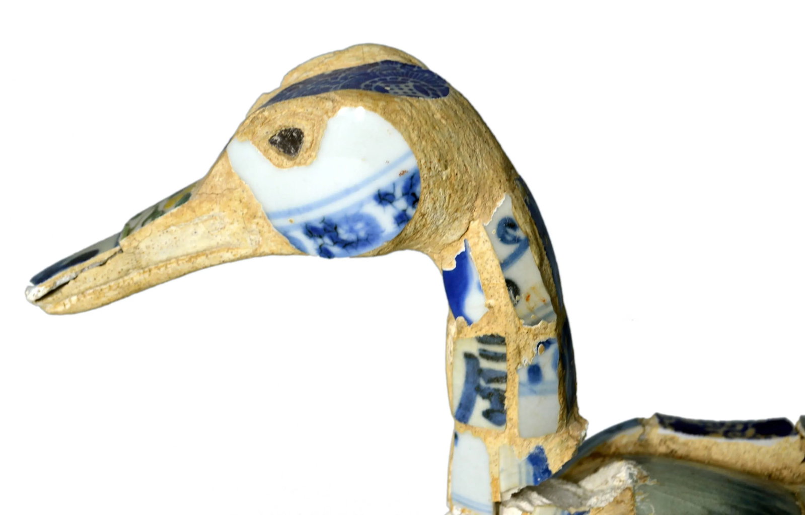 Vintage Chinese Faience Duck Sculpture with Blue Oriental Accents - 10