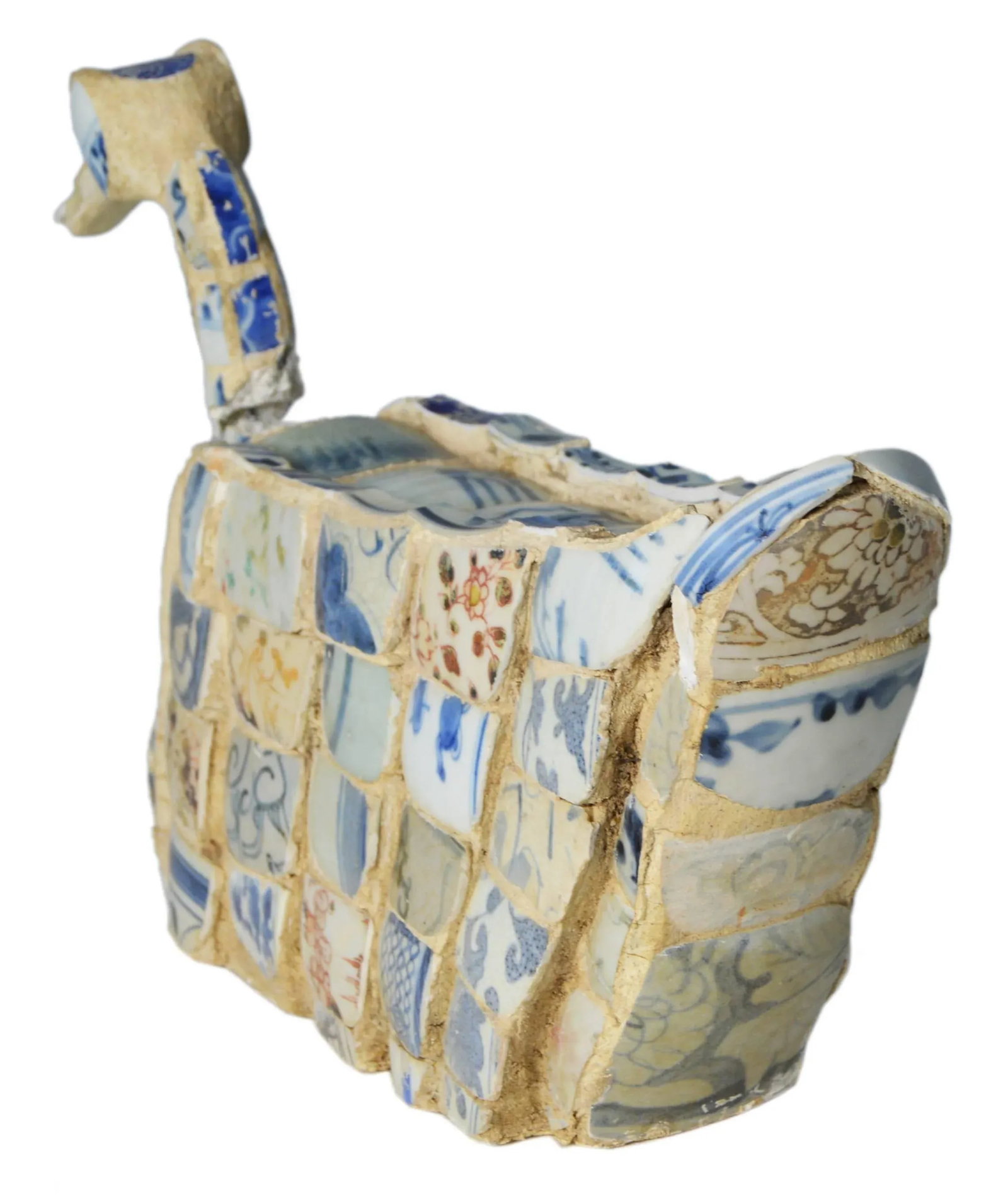 Vintage Chinese Faience Duck Sculpture with Blue Oriental Accents - 12