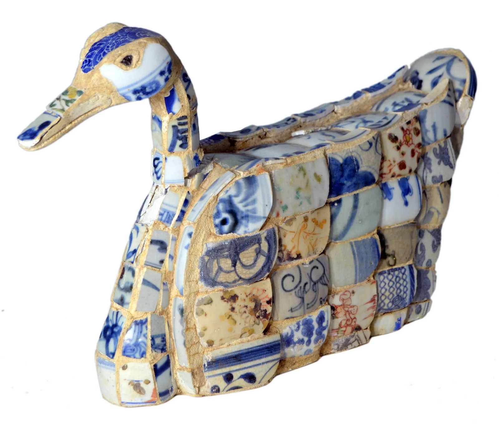 Vintage Chinese Faience Duck Sculpture with Blue Oriental Accents - 2