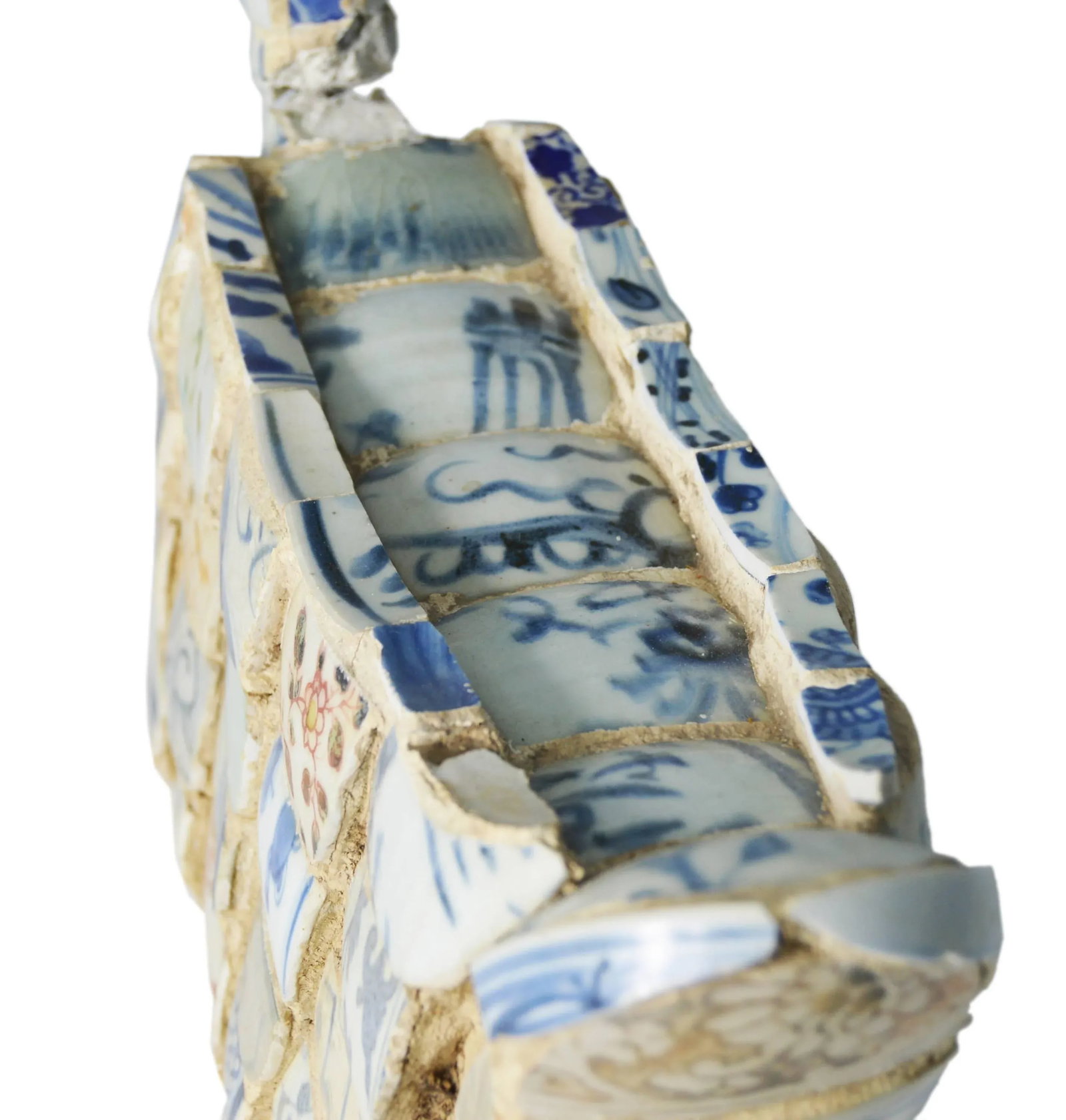 Vintage Chinese Faience Duck Sculpture with Blue Oriental Accents - 3