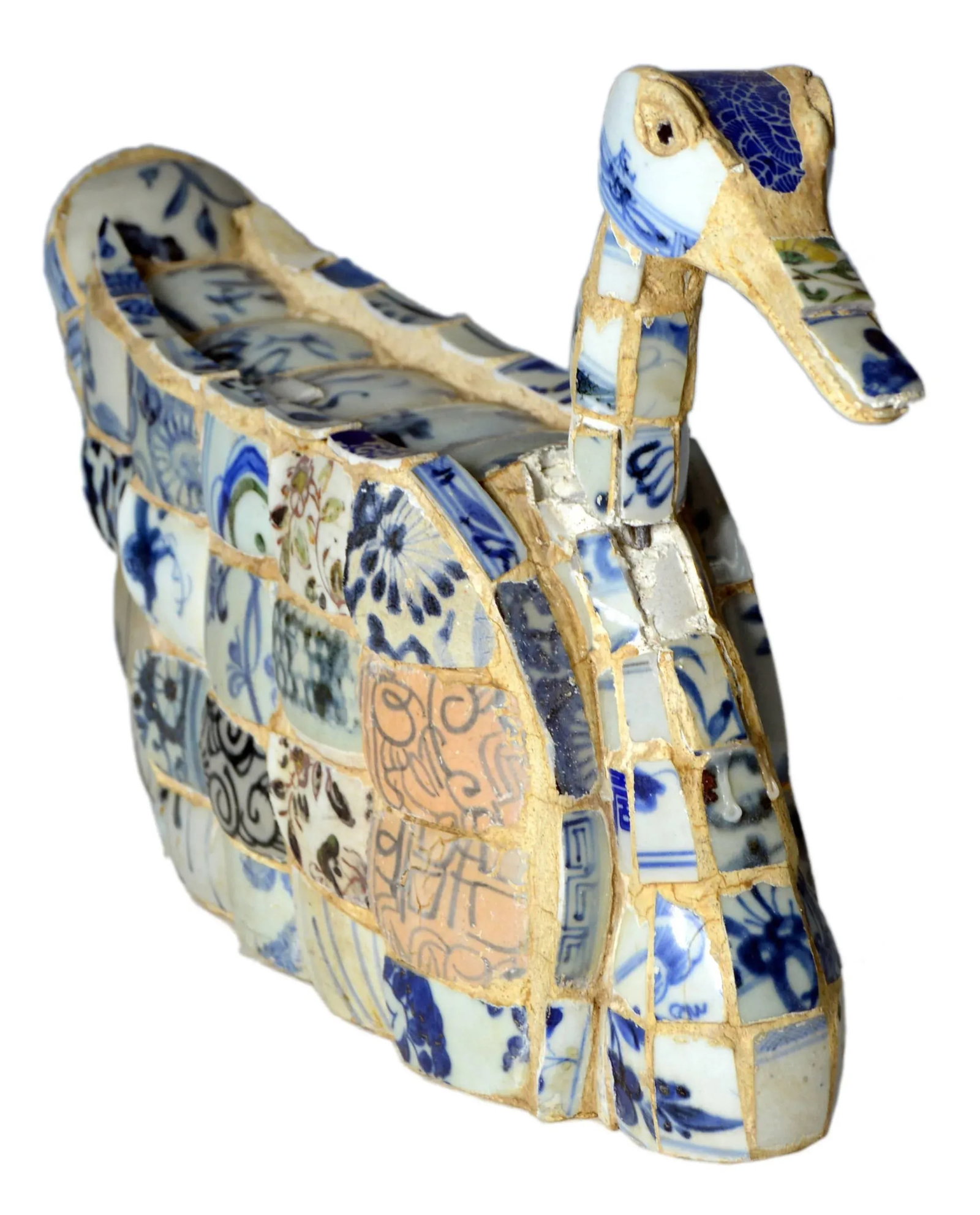 Vintage Chinese Faience Duck Sculpture with Blue Oriental Accents - 5