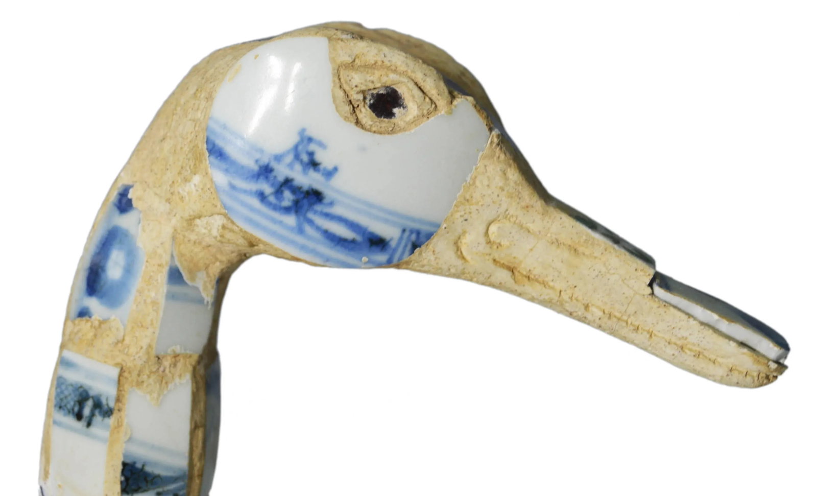 Vintage Chinese Faience Duck Sculpture with Blue Oriental Accents - 6