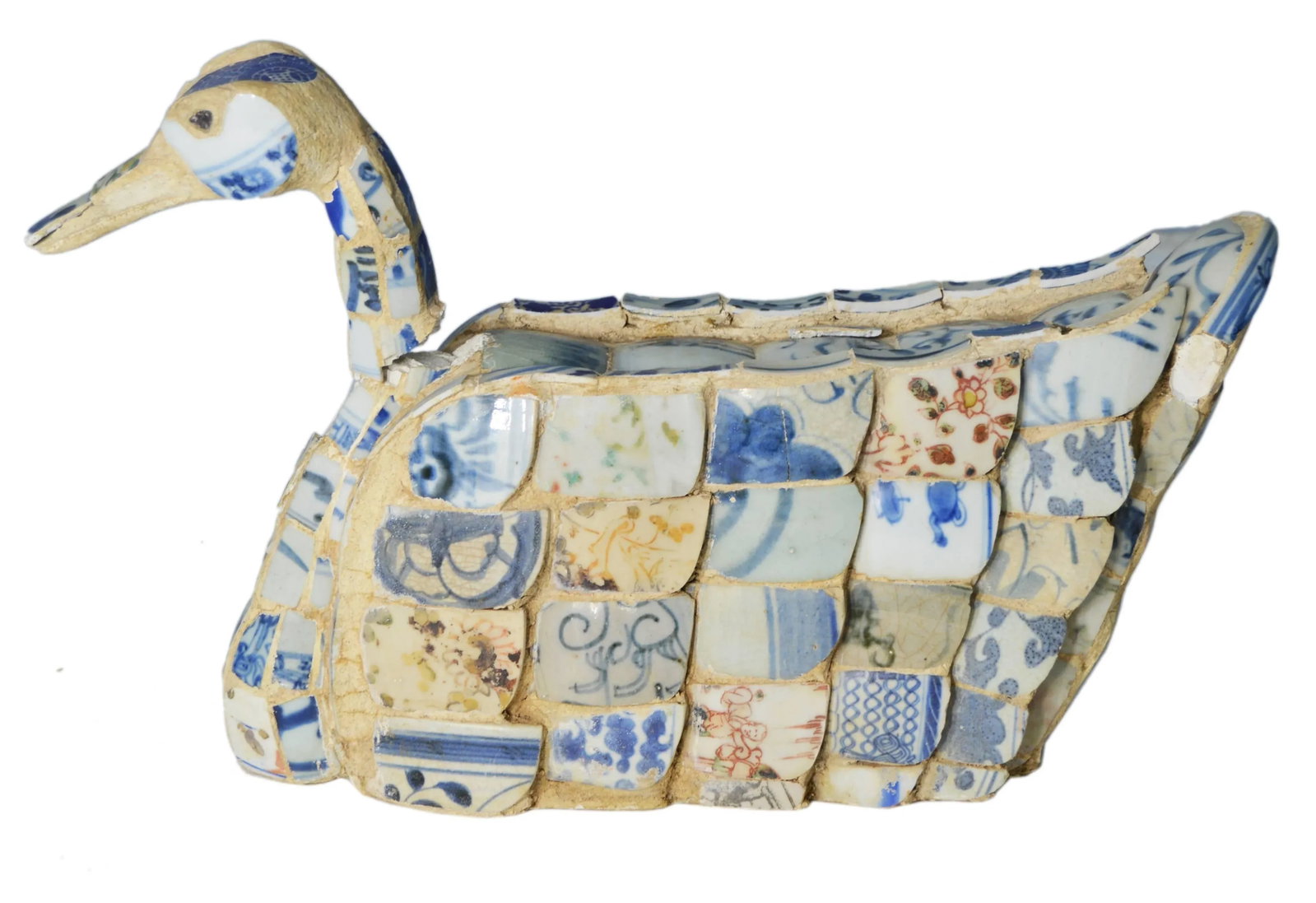 Vintage Chinese Faience Duck Sculpture with Blue Oriental Accents - 9
