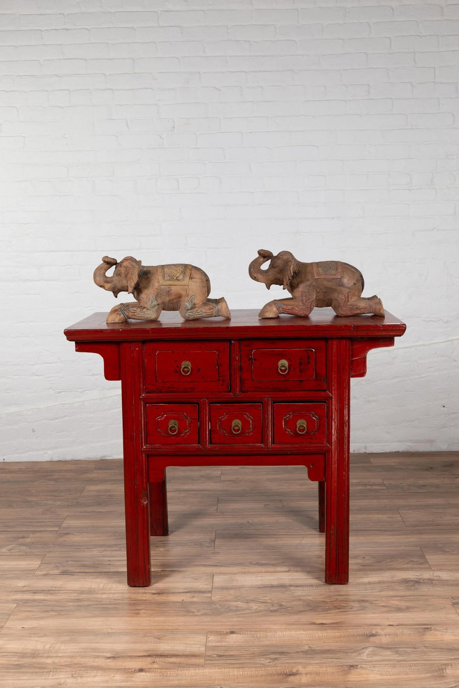 Vintage Thai Hand Carved & Painted Elephant Sculptures from Chiang Mai - 10