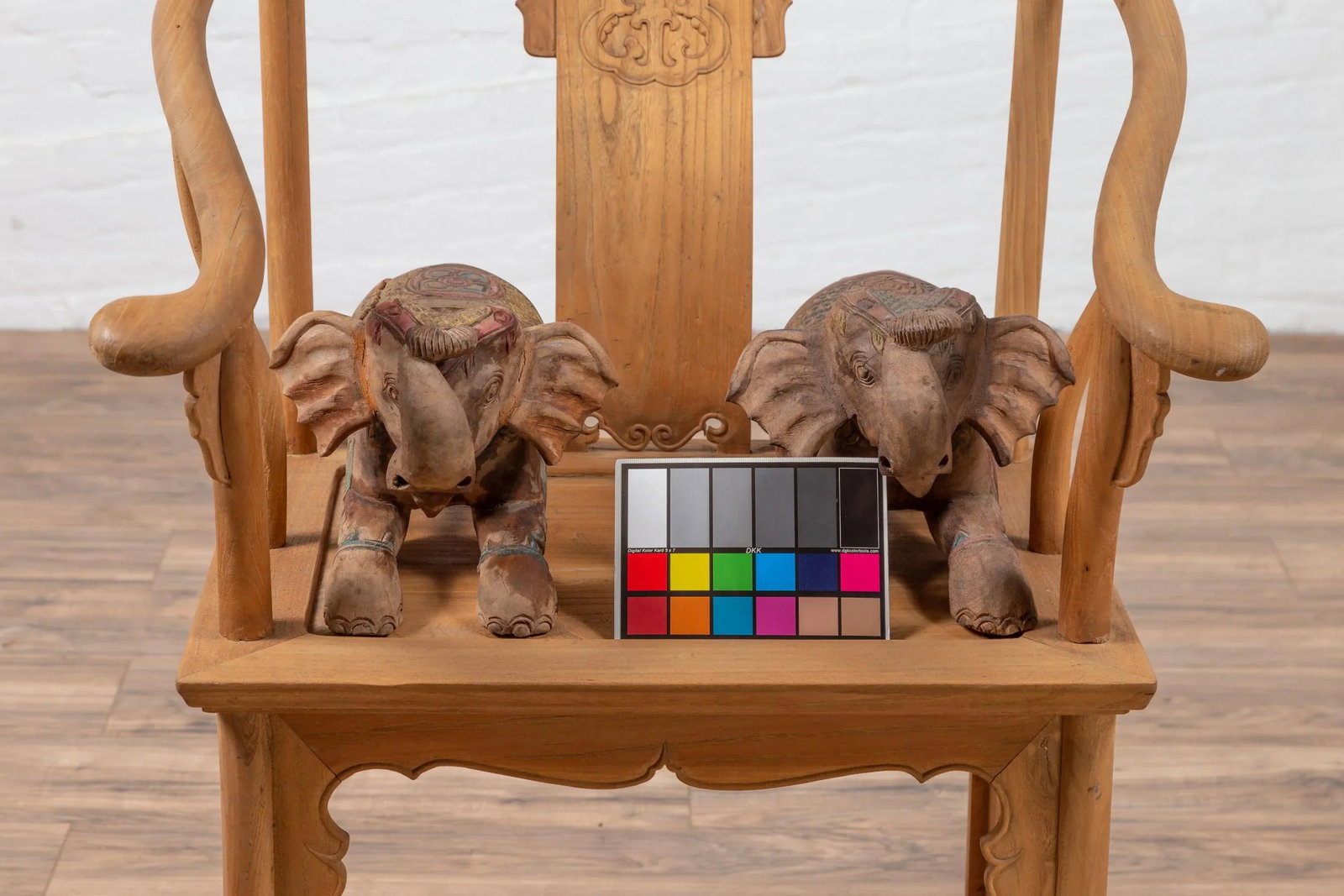 Vintage Thai Hand Carved & Painted Elephant Sculptures from Chiang Mai - 11