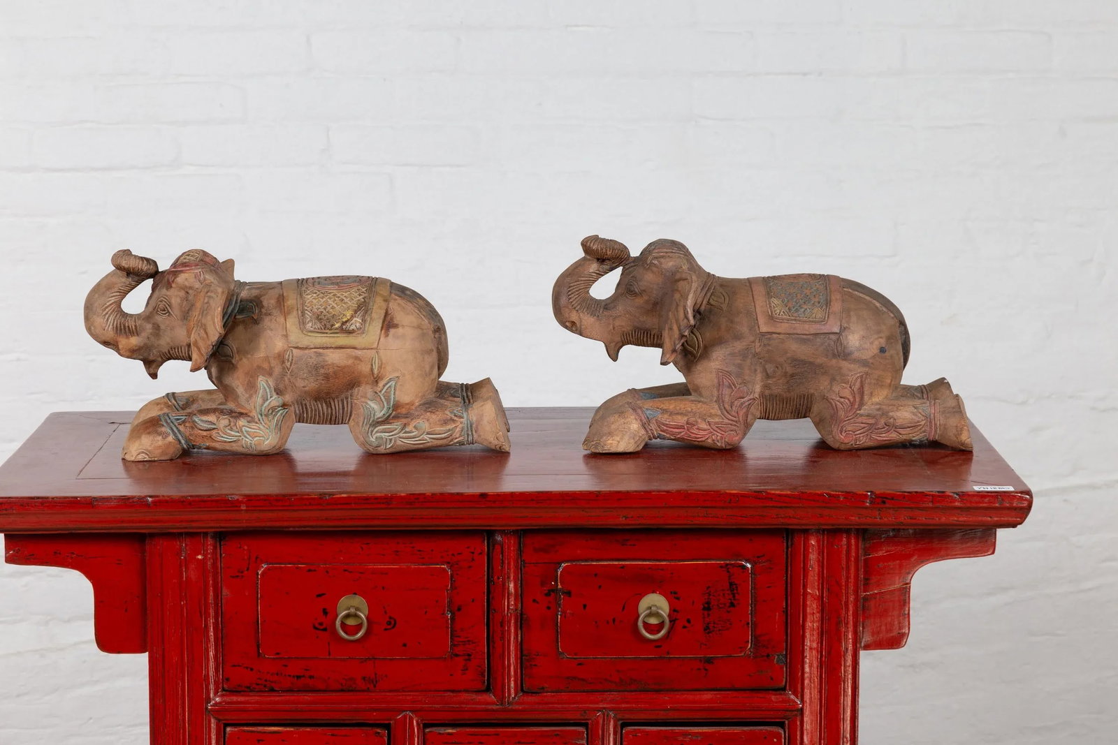 Vintage Thai Hand Carved & Painted Elephant Sculptures from Chiang Mai - 12