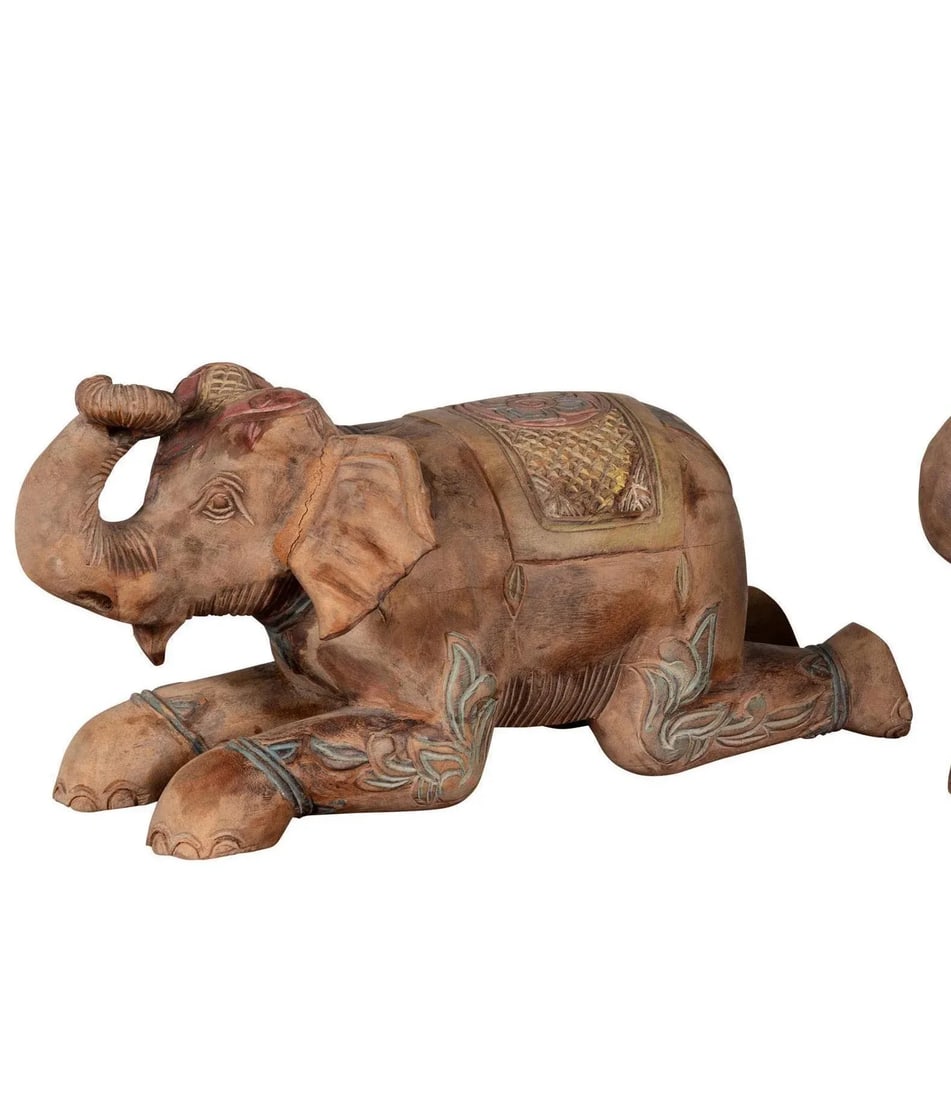 Vintage Thai Hand Carved & Painted Elephant Sculptures from Chiang Mai - 13