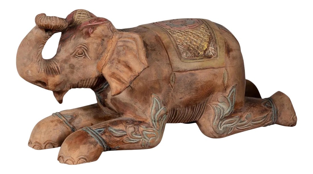 Vintage Thai Hand Carved & Painted Elephant Sculptures from Chiang Mai (1 of 13)