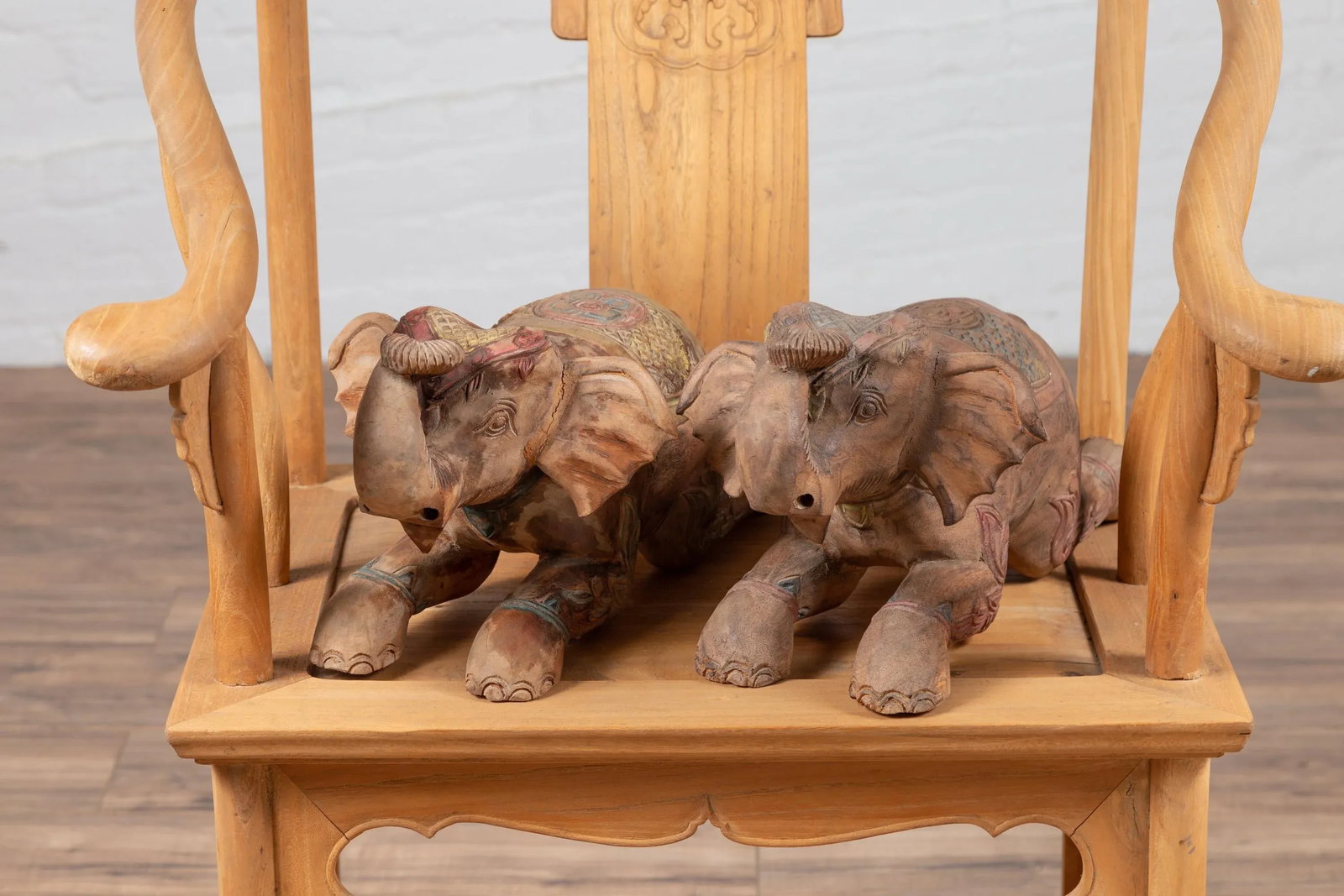 Vintage Thai Hand Carved & Painted Elephant Sculptures from Chiang Mai - 2