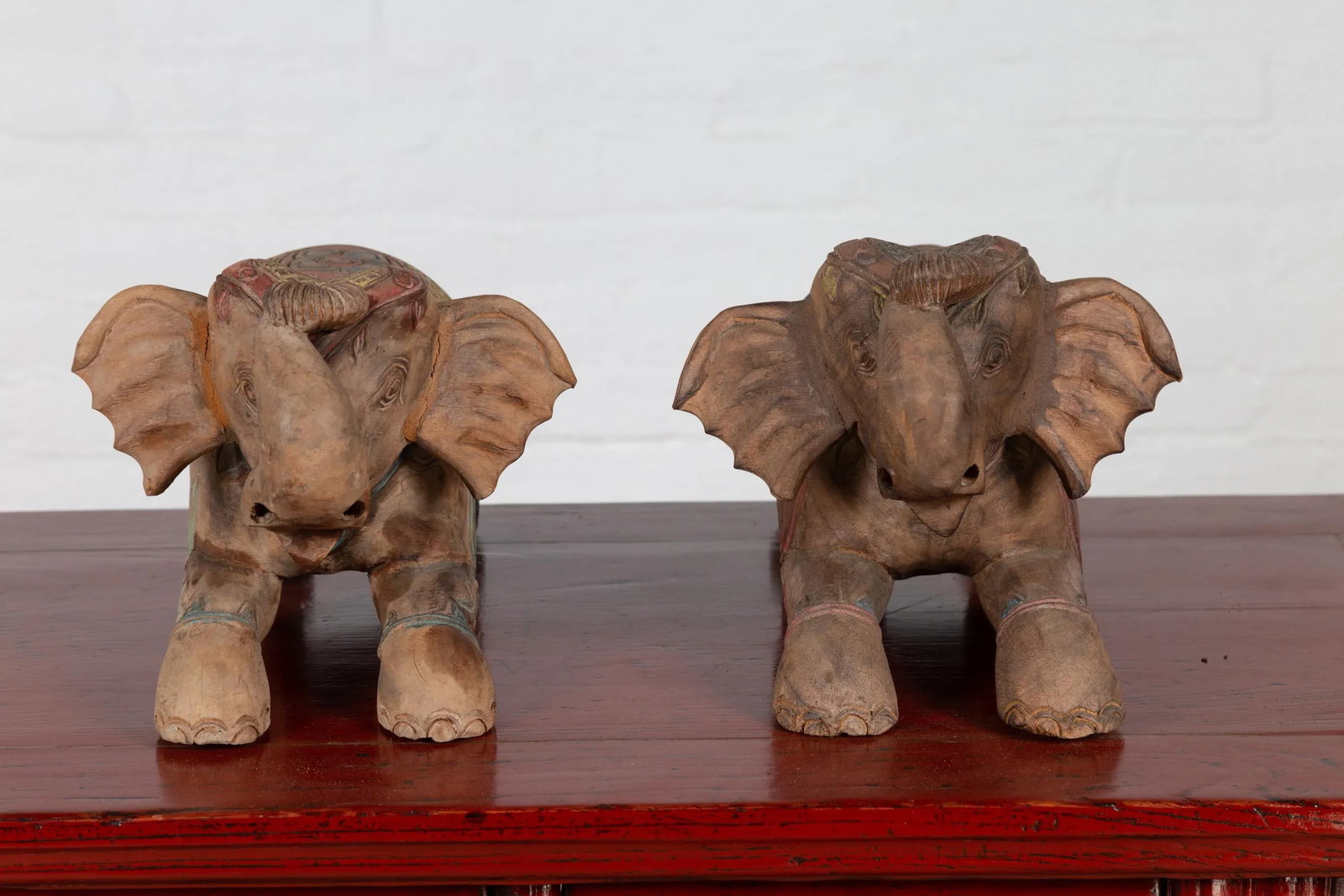 Vintage Thai Hand Carved & Painted Elephant Sculptures from Chiang Mai - 7