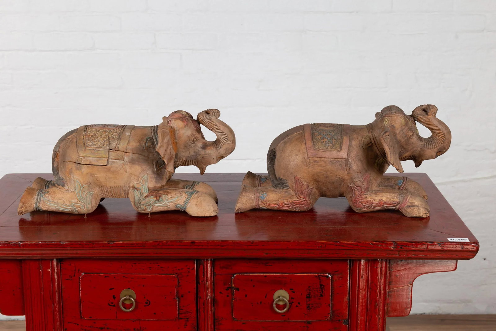Vintage Thai Hand Carved & Painted Elephant Sculptures from Chiang Mai - 8