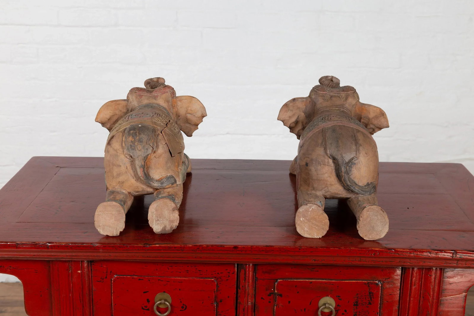 Vintage Thai Hand Carved & Painted Elephant Sculptures from Chiang Mai - 9