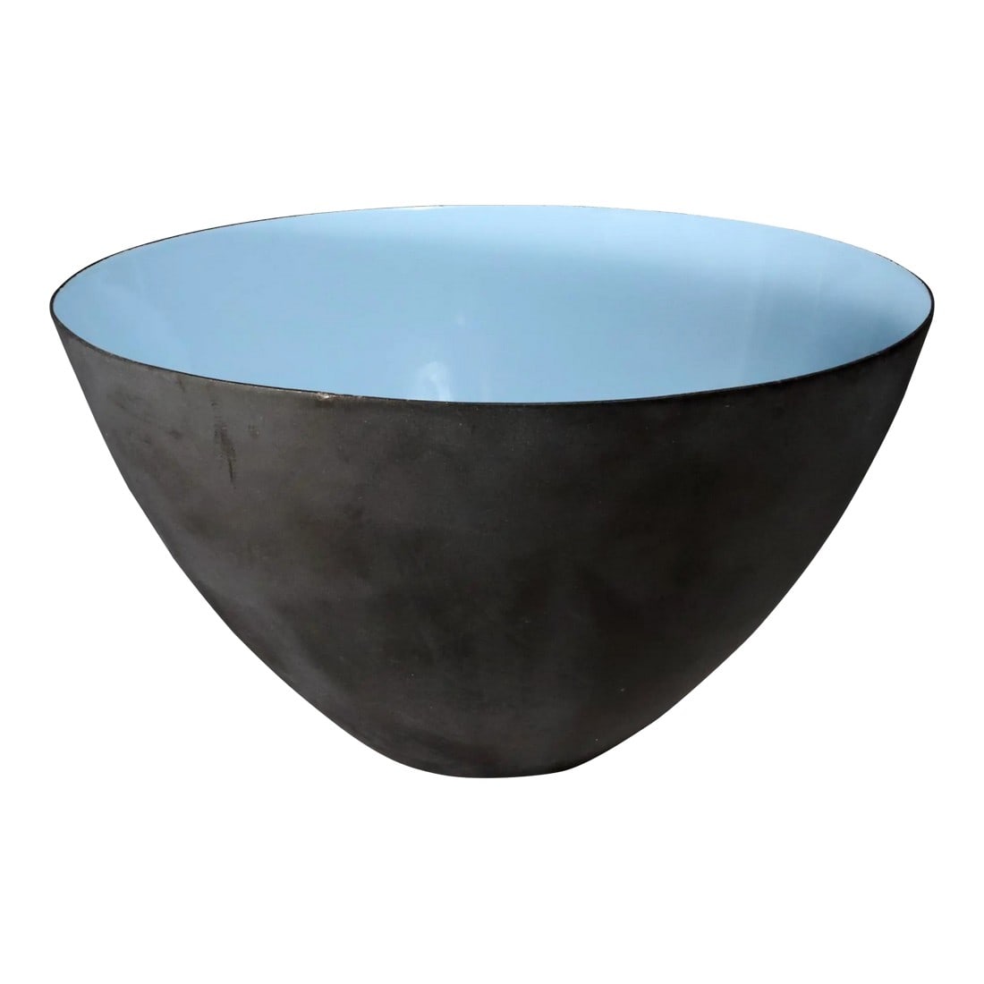 Danish Modern Krenit Bowl in Black Steel and Robins-Egg Blue Enamel Interior by Herbert Krenchel for: Danish Modernist Krenit Bowl in Black Steel and Robins-egg- Blue Enamel interior by Herbert Krenchel for Torben Ã˜rskov & Co., Enameled Steel, Designed 1953. This 1950-60s Modernist bowl,