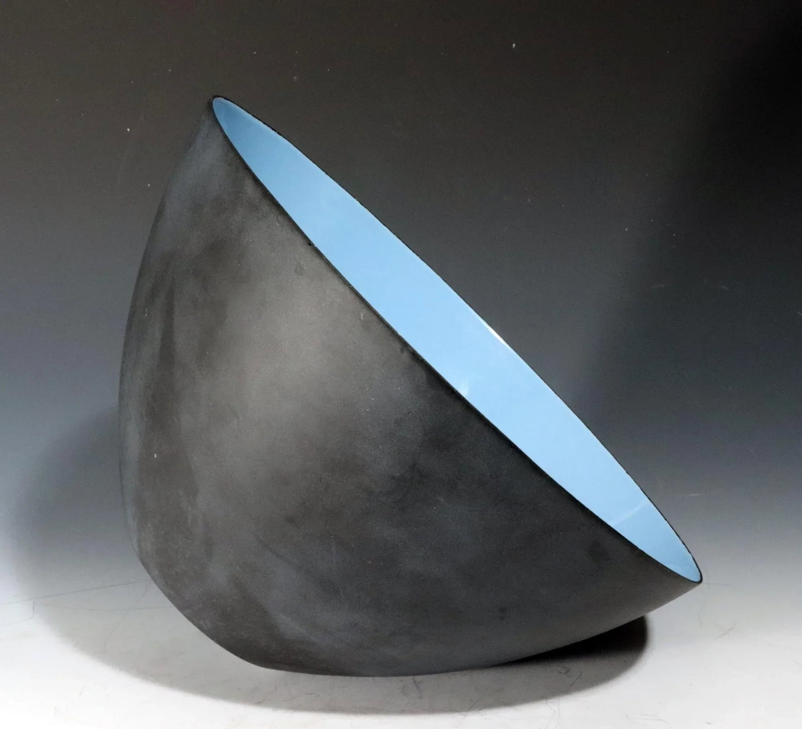 Danish Modern Krenit Bowl in Black Steel and Robins-Egg Blue Enamel Interior by Herbert Krenchel for - 2