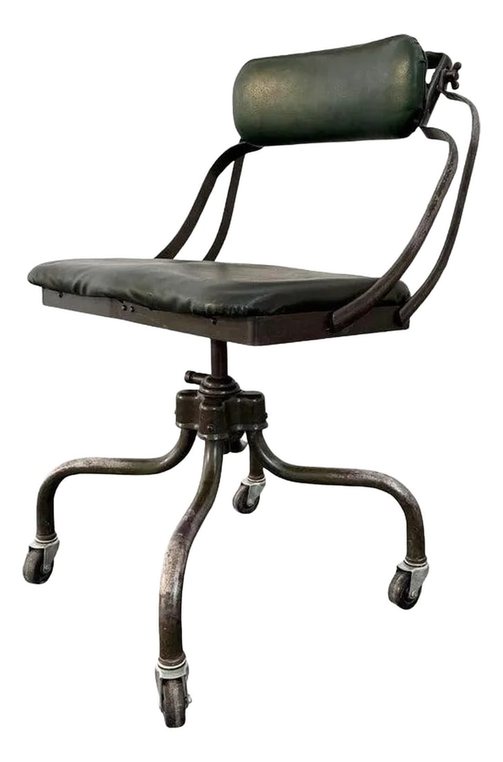 1930s Industrial "Sit Wel" Office Desk Task Chair by Remington Rand: This vintage industrial office task chair was manufactured as a stenographer's chair by the office supply and typewriter company Remington Rand. The chair model is called the "Sit Wel" chair and was