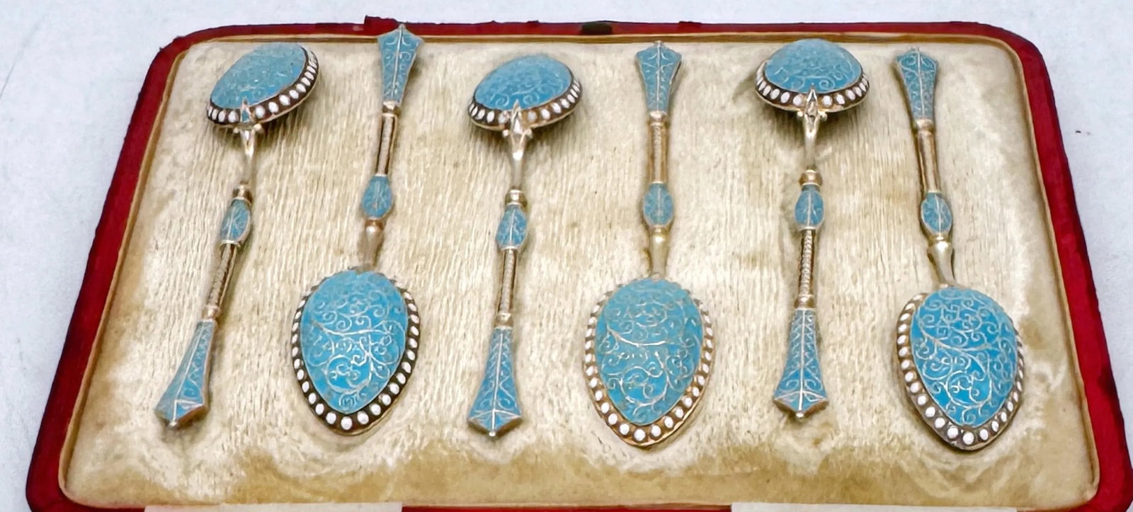 6 Russian Style Enamel Sterling Spoons, George Edward & Sons, Glasgow, 1888 - 7