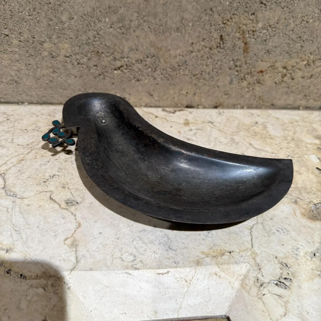 1960s Los Castillo Bird Dish Silver Plate & Stone Taxco Mexico - 5