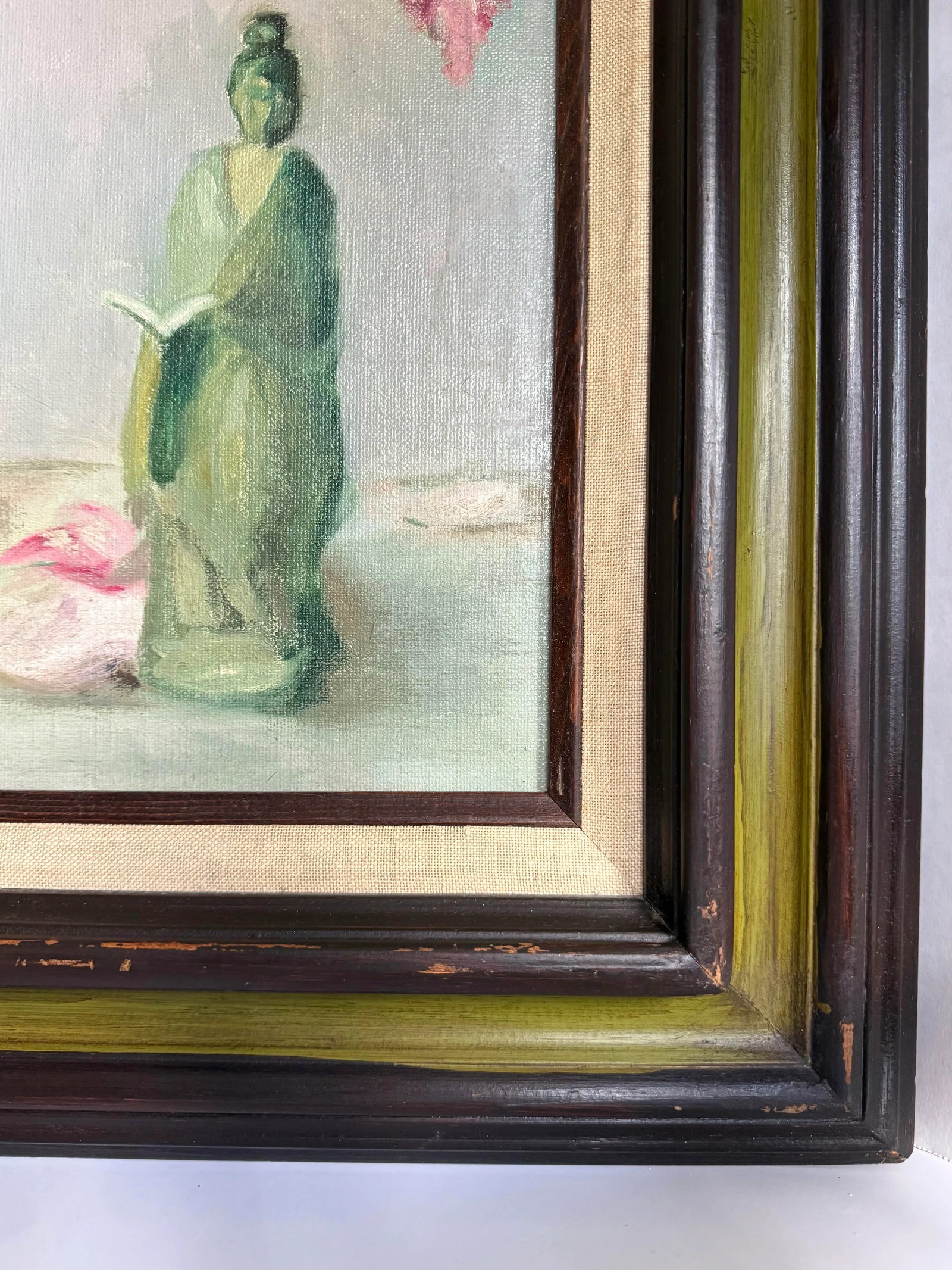 1976 Original Signed Impressionist Painting of Floral Bouquet and Statue - 3