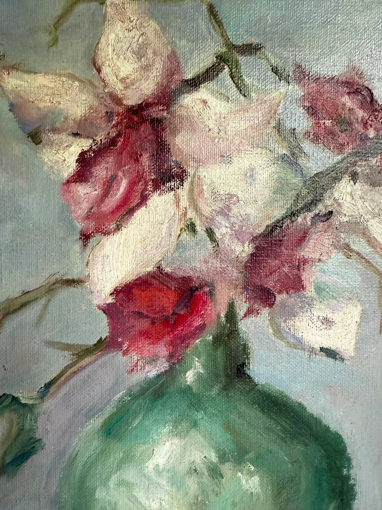 1976 Original Signed Impressionist Painting of Floral Bouquet and Statue - 4