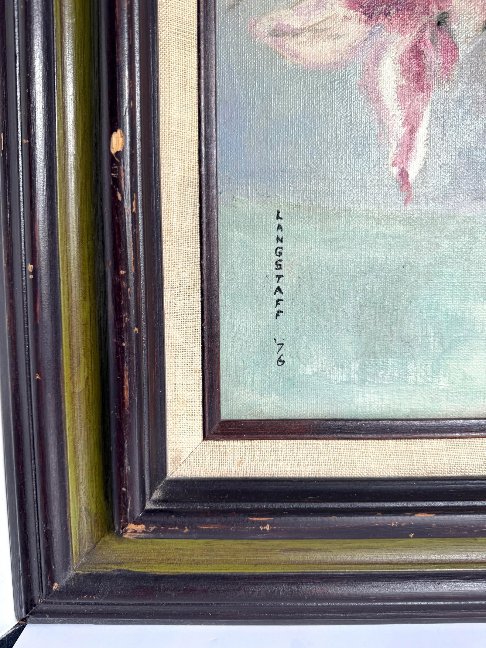 1976 Original Signed Impressionist Painting of Floral Bouquet and Statue - 5