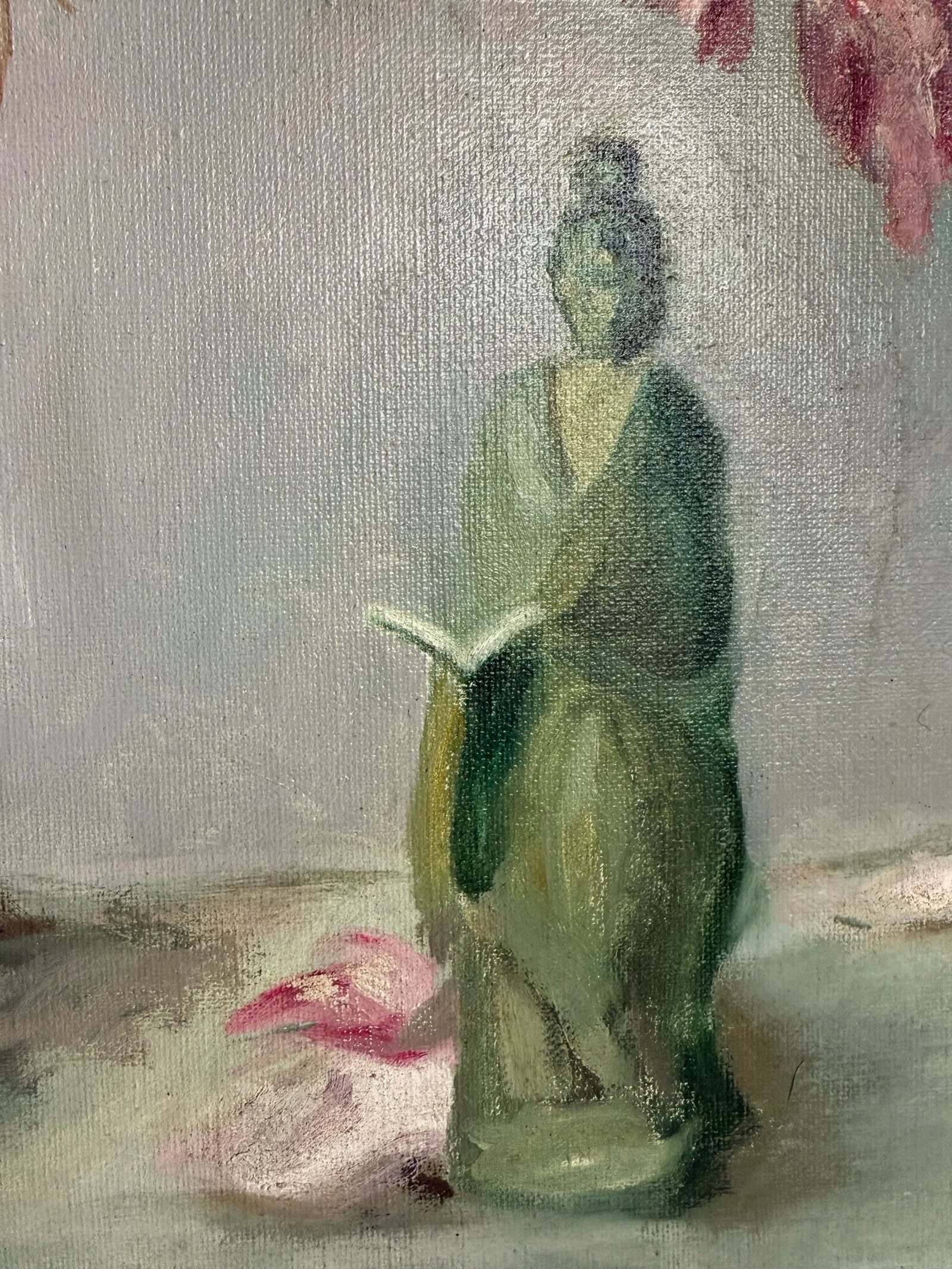1976 Original Signed Impressionist Painting of Floral Bouquet and Statue - 7