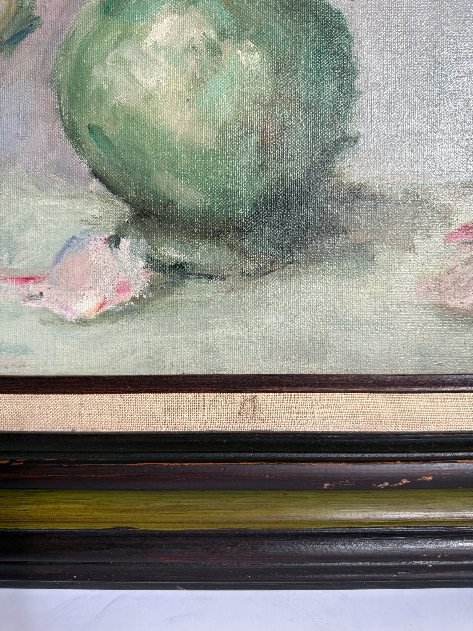 1976 Original Signed Impressionist Painting of Floral Bouquet and Statue - 8