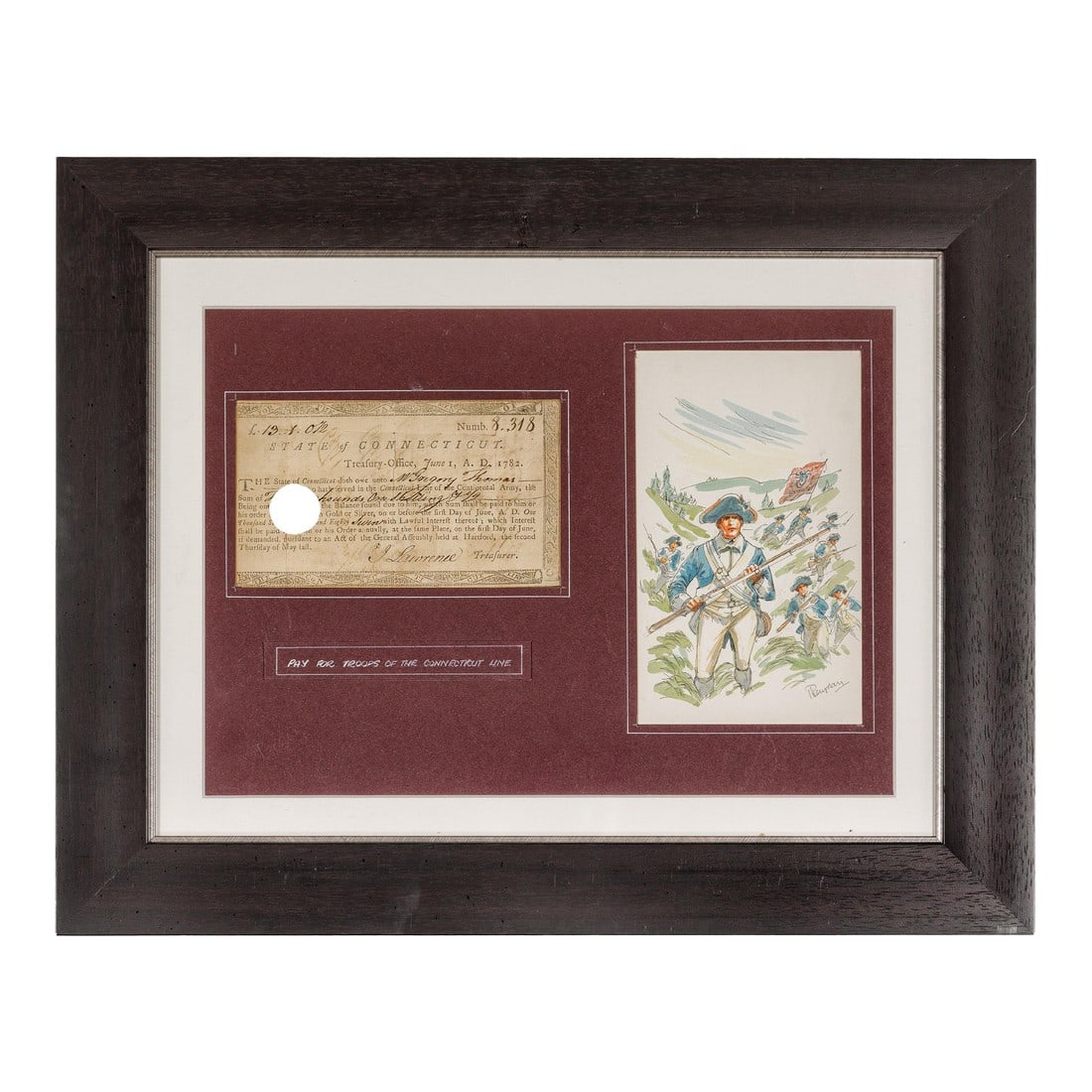 1780s American Revolutionary War Bond, State of Connecticut in Black Frame (1 of 12)