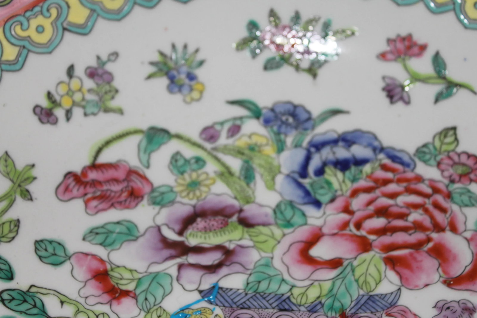 Vintage Chinese Famille Rose Porcelain Bowl, White & Pink Base With Floral Accents and Bottom Markin - 3