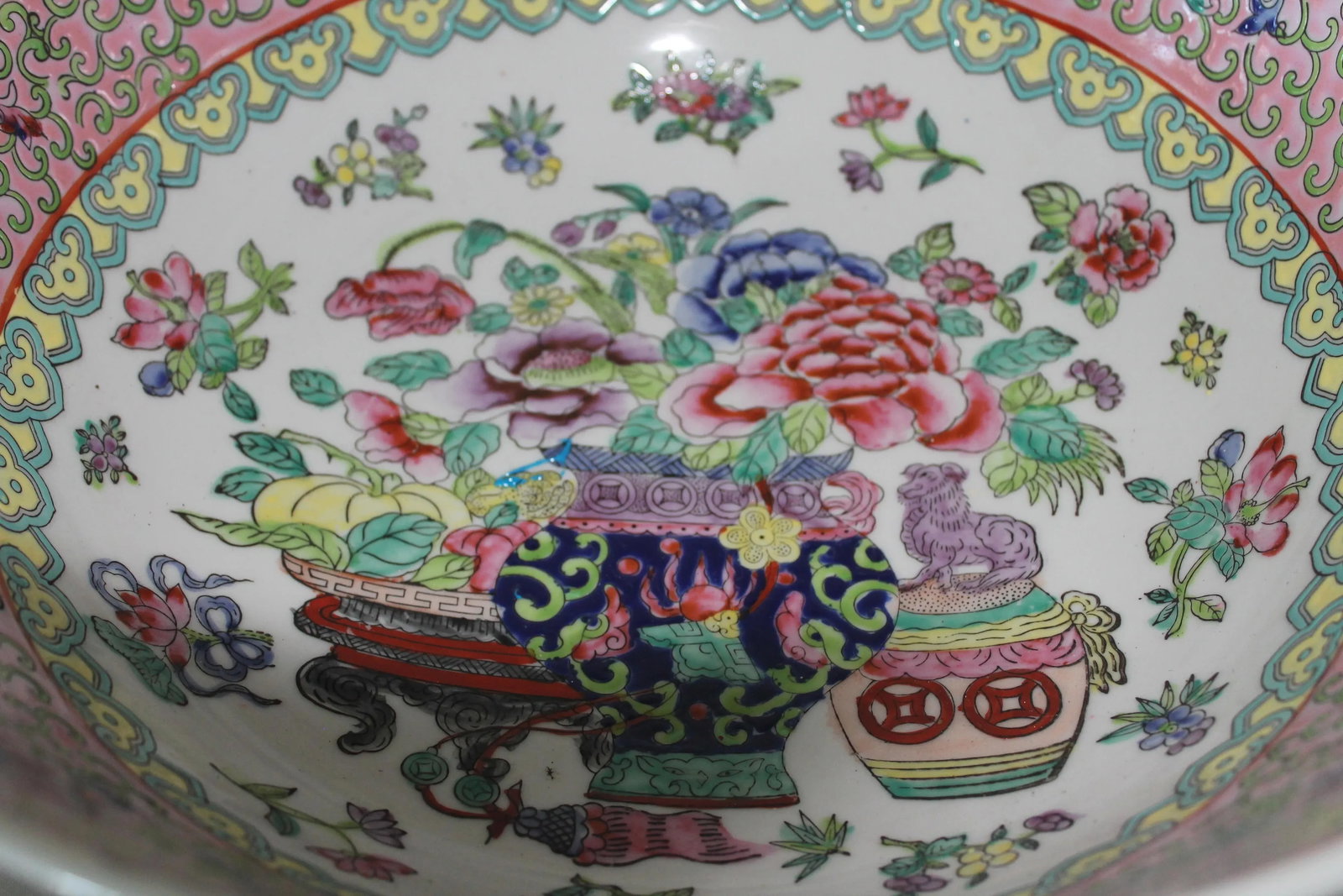 Vintage Chinese Famille Rose Porcelain Bowl, White & Pink Base With Floral Accents and Bottom Markin - 9