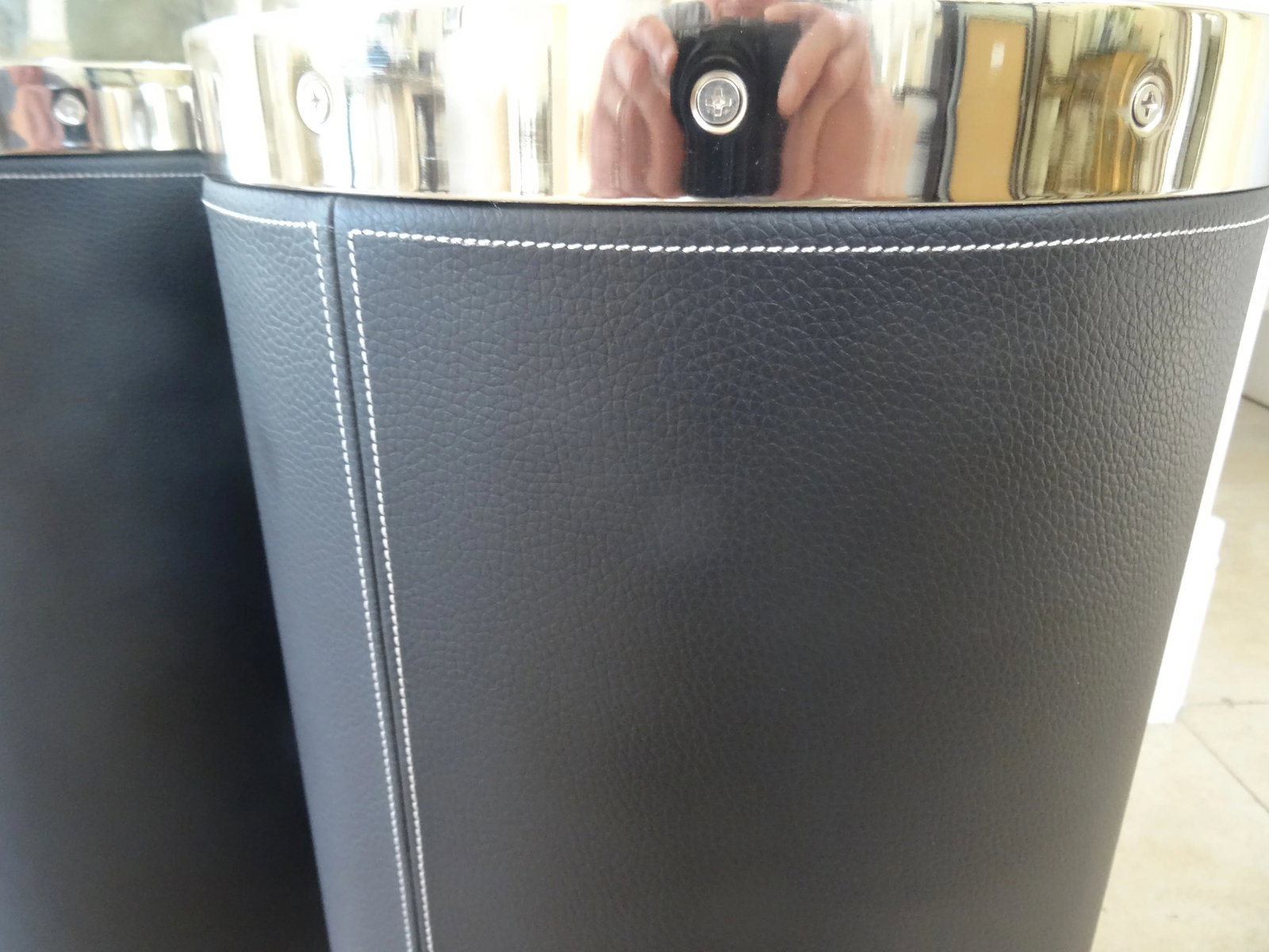 Pair of Patrick Black Leather Cylinder Drink Tables by Port 68 - 3