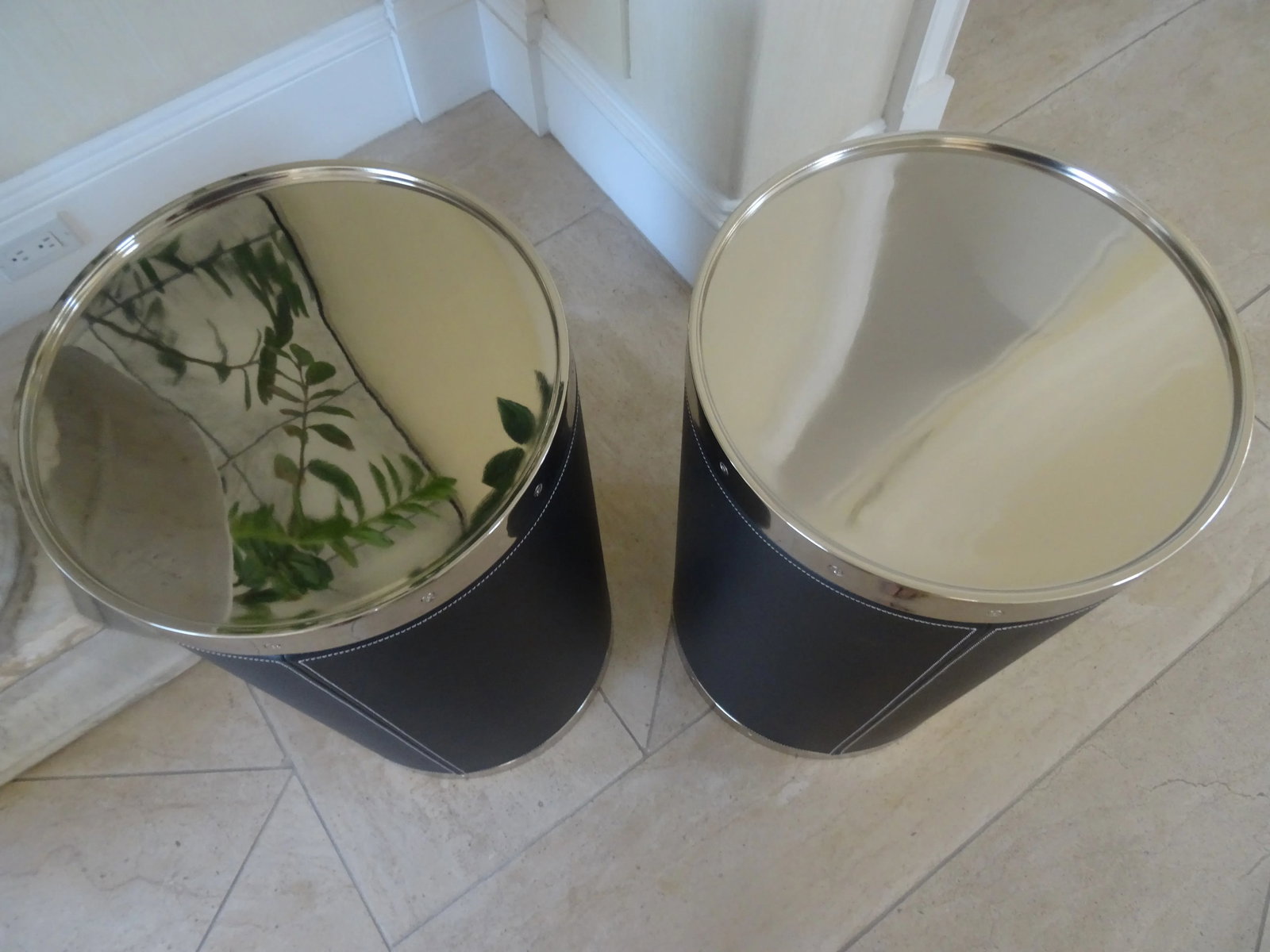 Pair of Patrick Black Leather Cylinder Drink Tables by Port 68 - 5