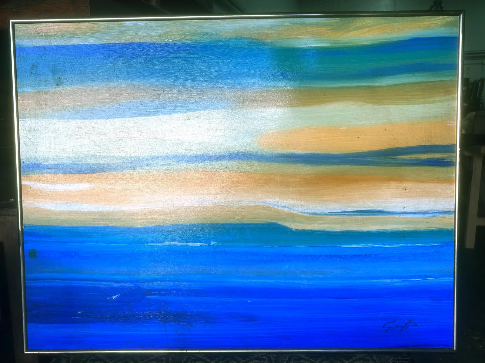 1970s Large Original Artist Signed "Tranquillity" Acrylic Painting - 8