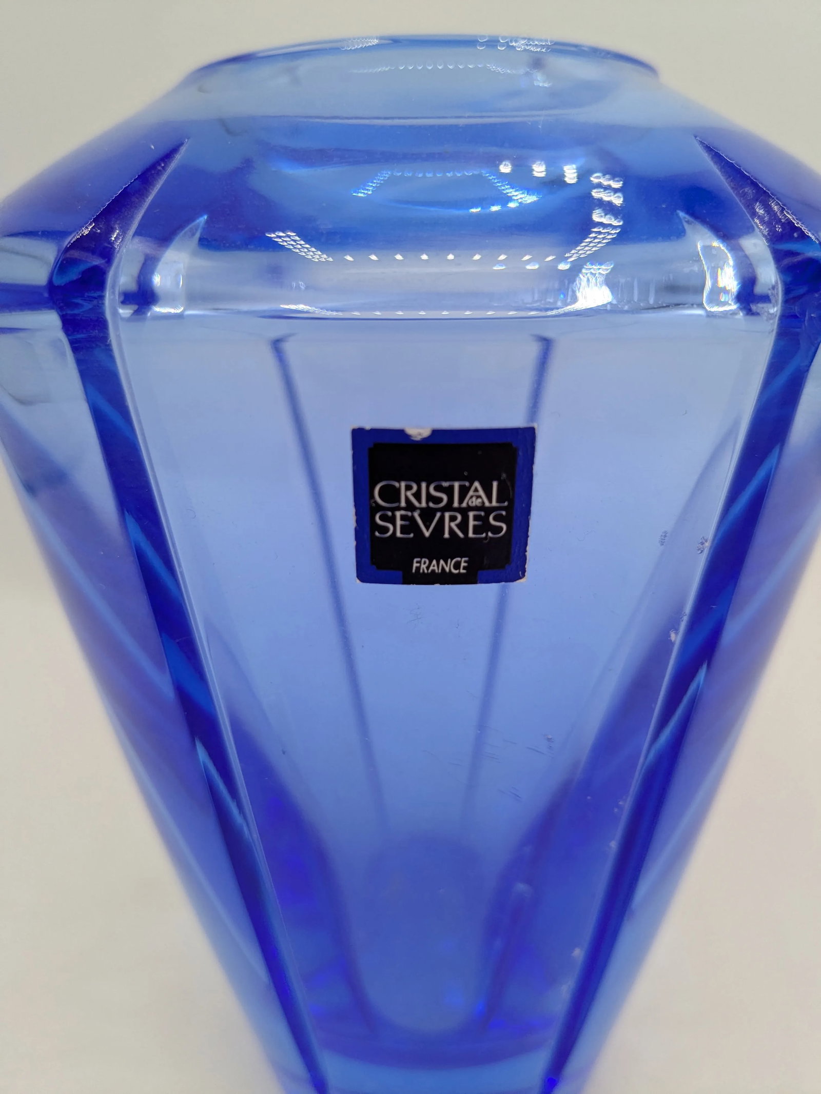 Late 20th Century Blue Crystal Cristal Sevres French Cut Glass Bohemian Vase - 5