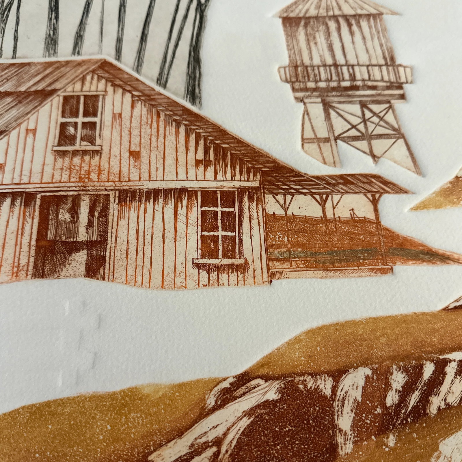 Vintage Print by Artist Martin Tobias, Last Rays of Summer, Framed Farm Landscape in Rust Tones Inta - 5