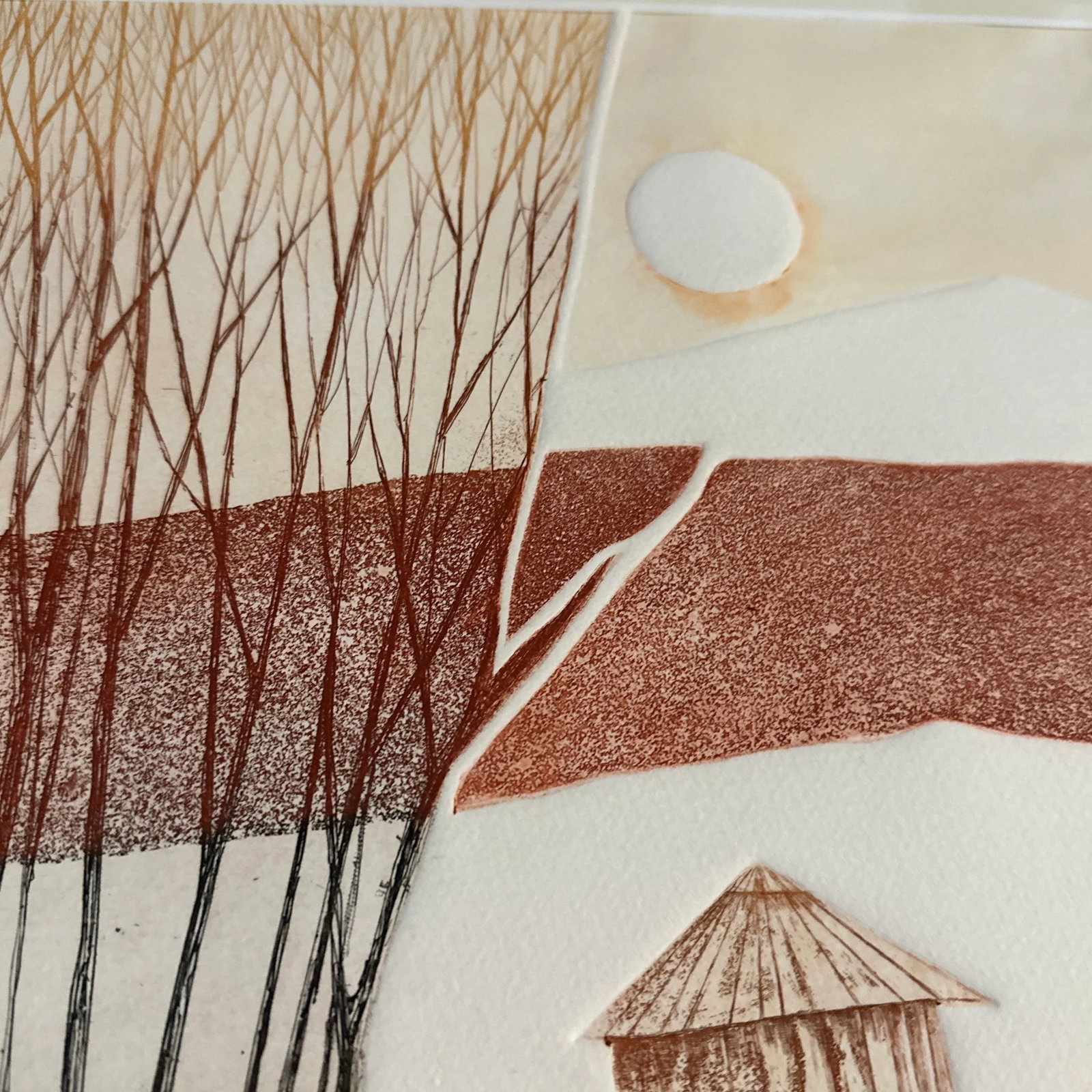 Vintage Print by Artist Martin Tobias, Last Rays of Summer, Framed Farm Landscape in Rust Tones Inta - 6