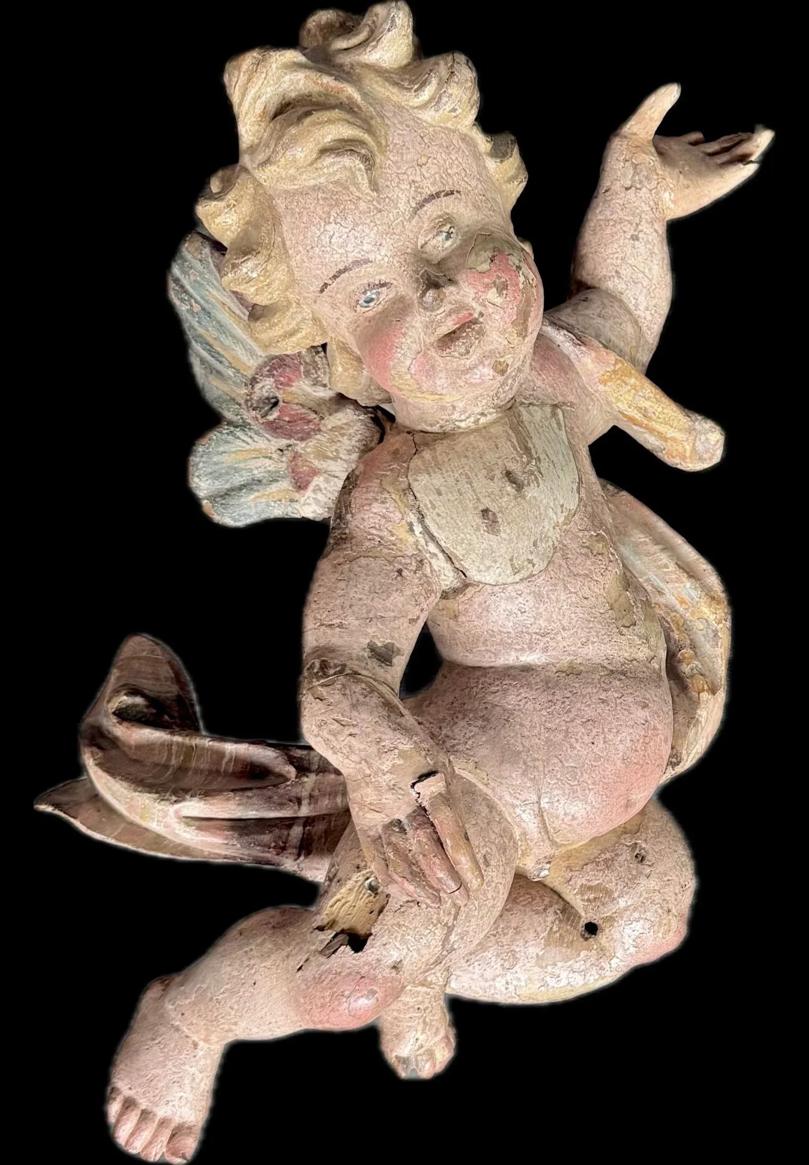 German Baroque Painted Wood Angel Sculptures, a Pair - 10