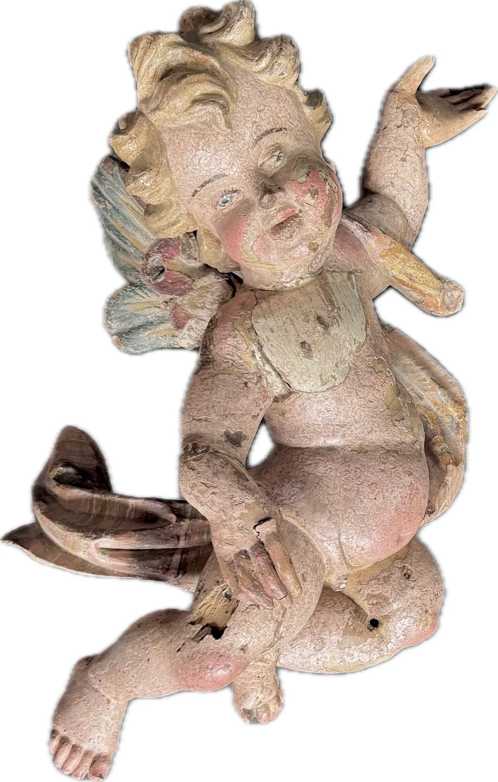 German Baroque Painted Wood Angel Sculptures, a Pair - 11