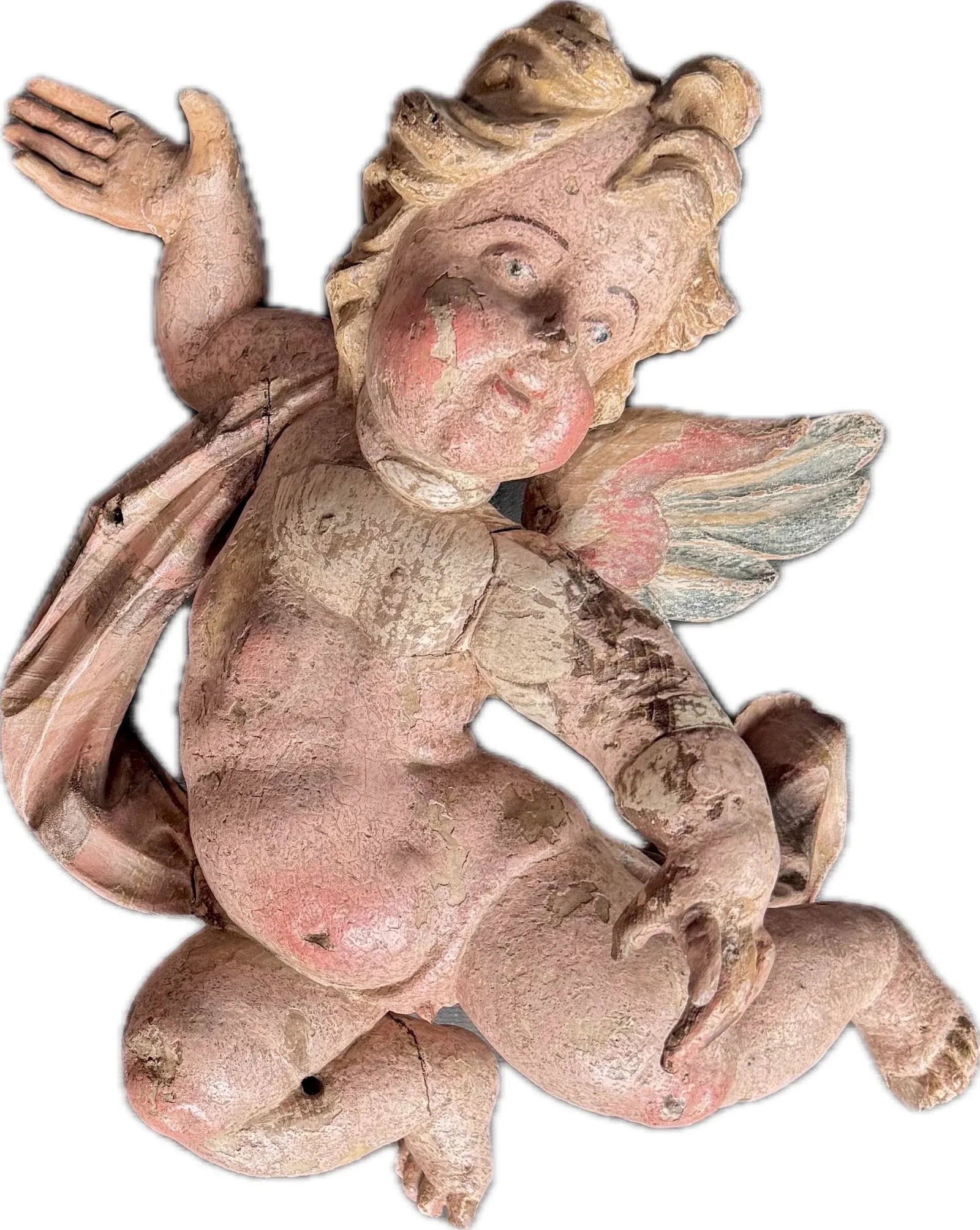 German Baroque Painted Wood Angel Sculptures, a Pair - 12