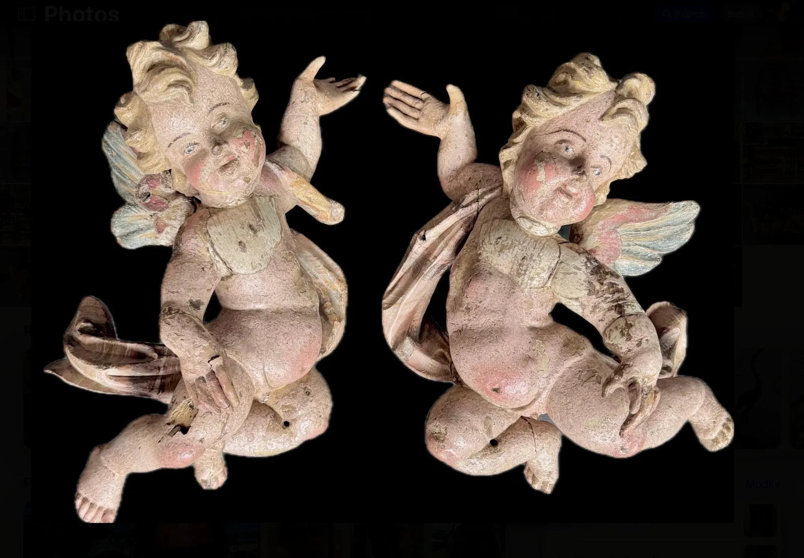 German Baroque Painted Wood Angel Sculptures, a Pair - 2