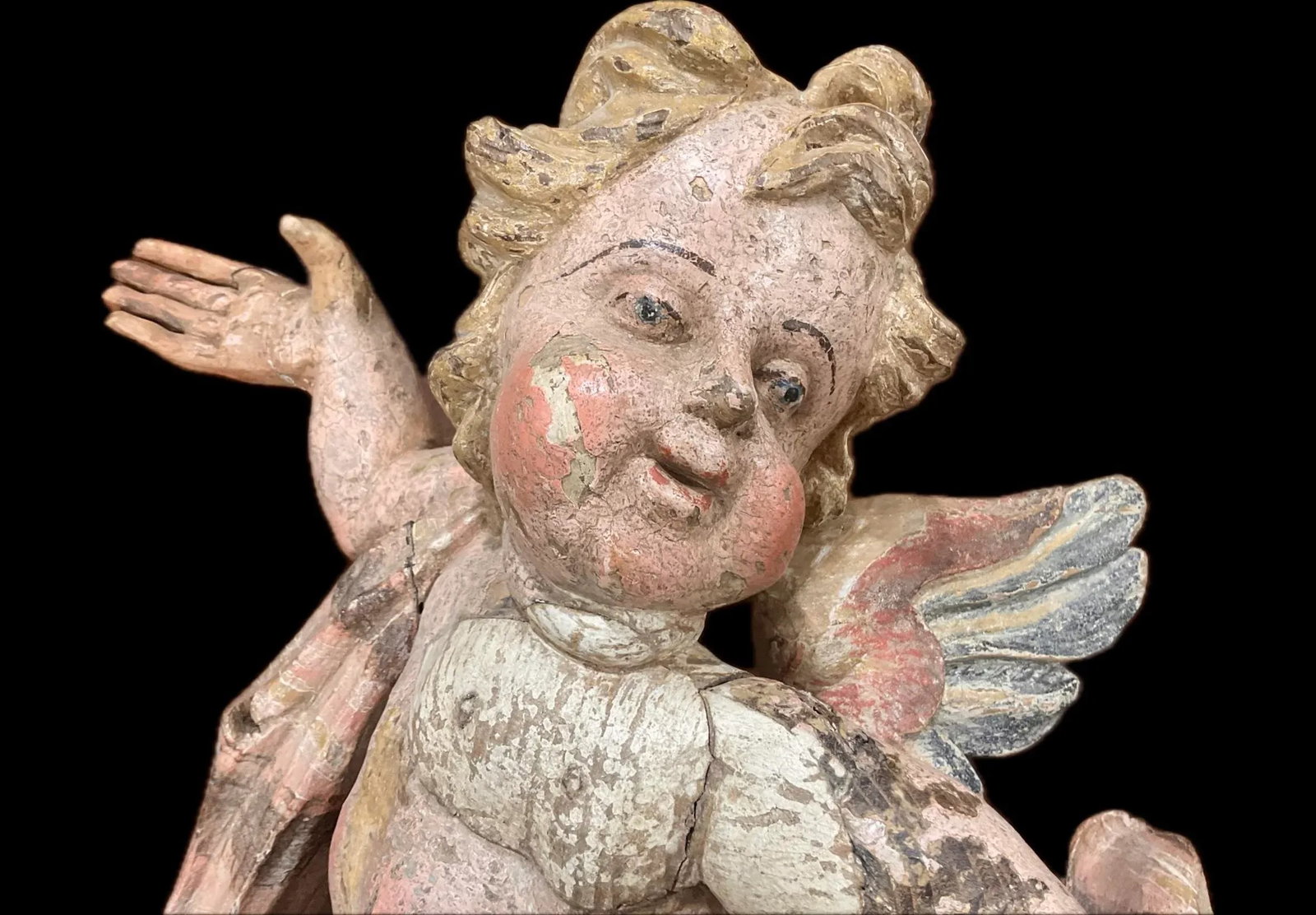German Baroque Painted Wood Angel Sculptures, a Pair - 3