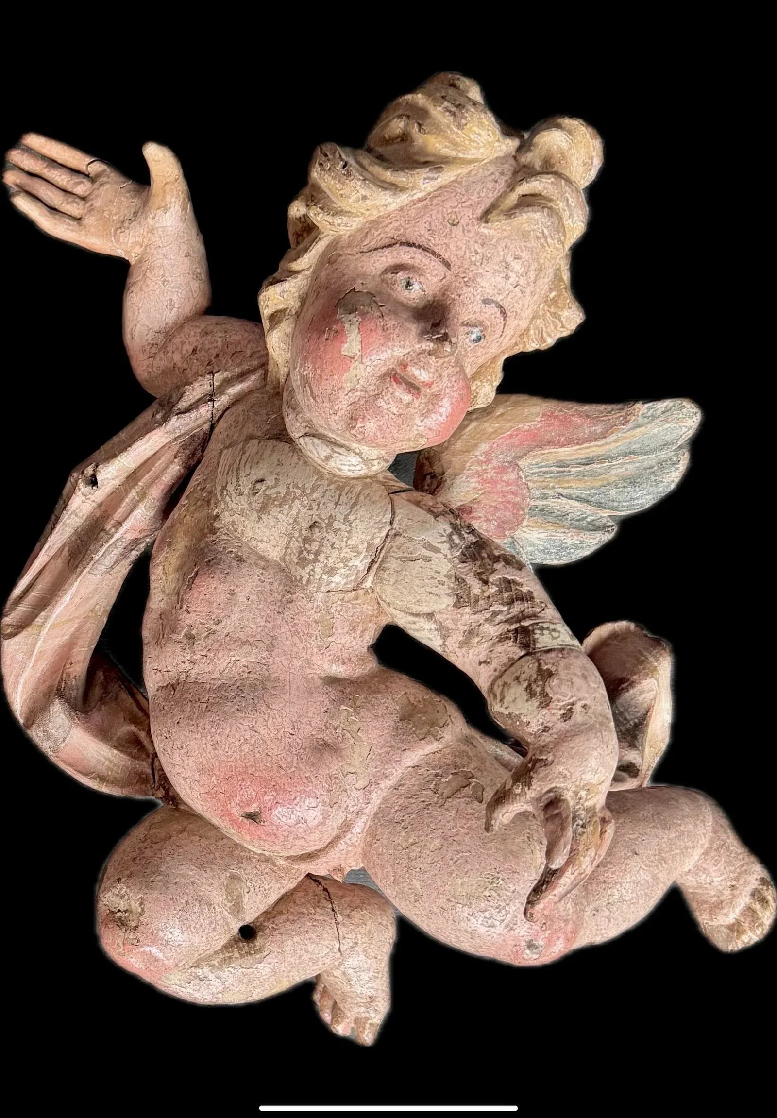 German Baroque Painted Wood Angel Sculptures, a Pair - 8