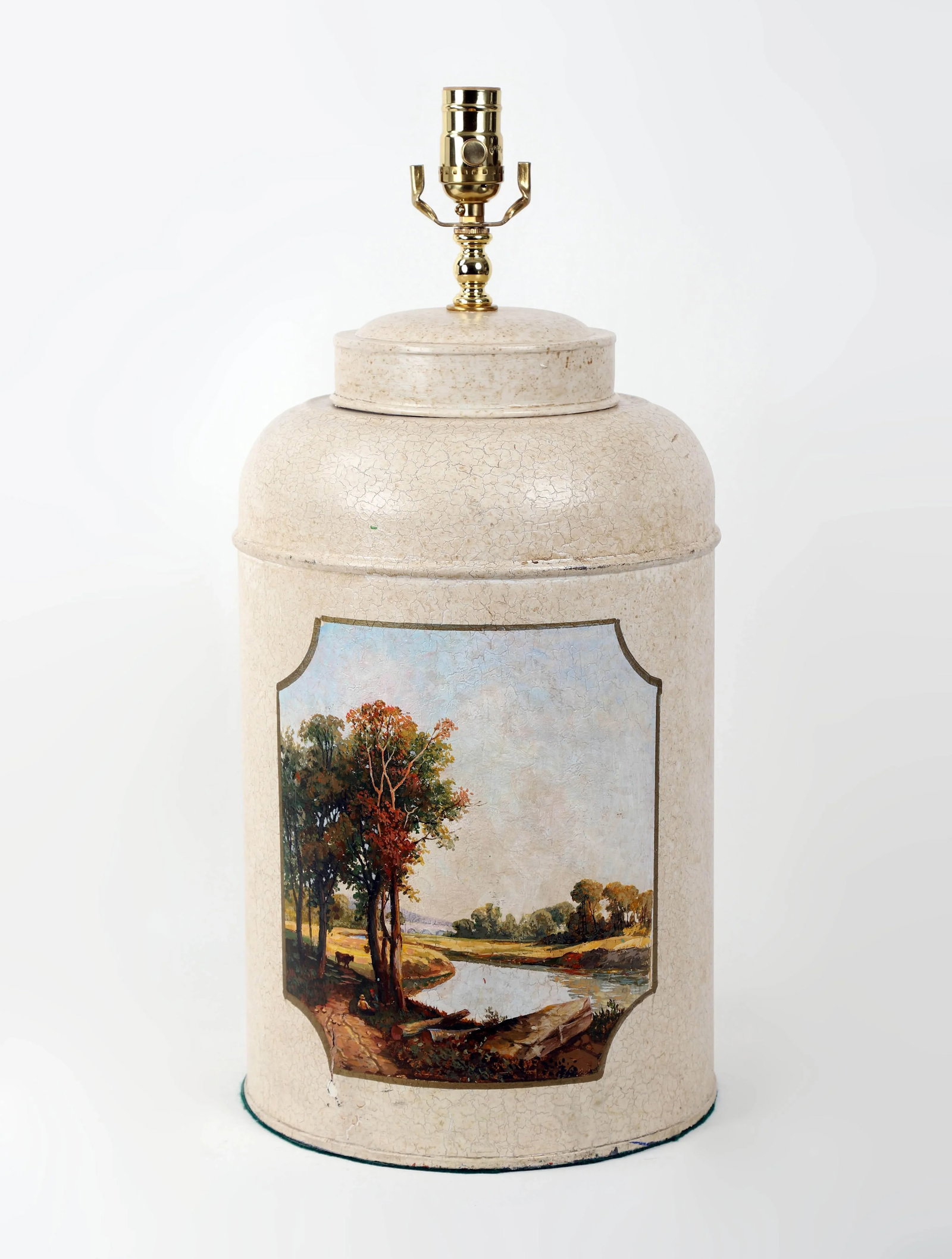 Late 20th Century Vintage Hand-Painted British Tea Caddy Table Lamp - 10