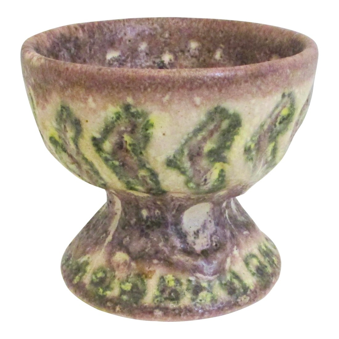 Guido Gambone Ceramic Candle Bowl Circa 50s: Guido Gambone 1950s Italian ceramics. Signed to the underside with a signature and his famous donkey glyph. A Holder for a candle. Volcanic glaze in yellow, green, and lavender. Size 4" diameter, by 3